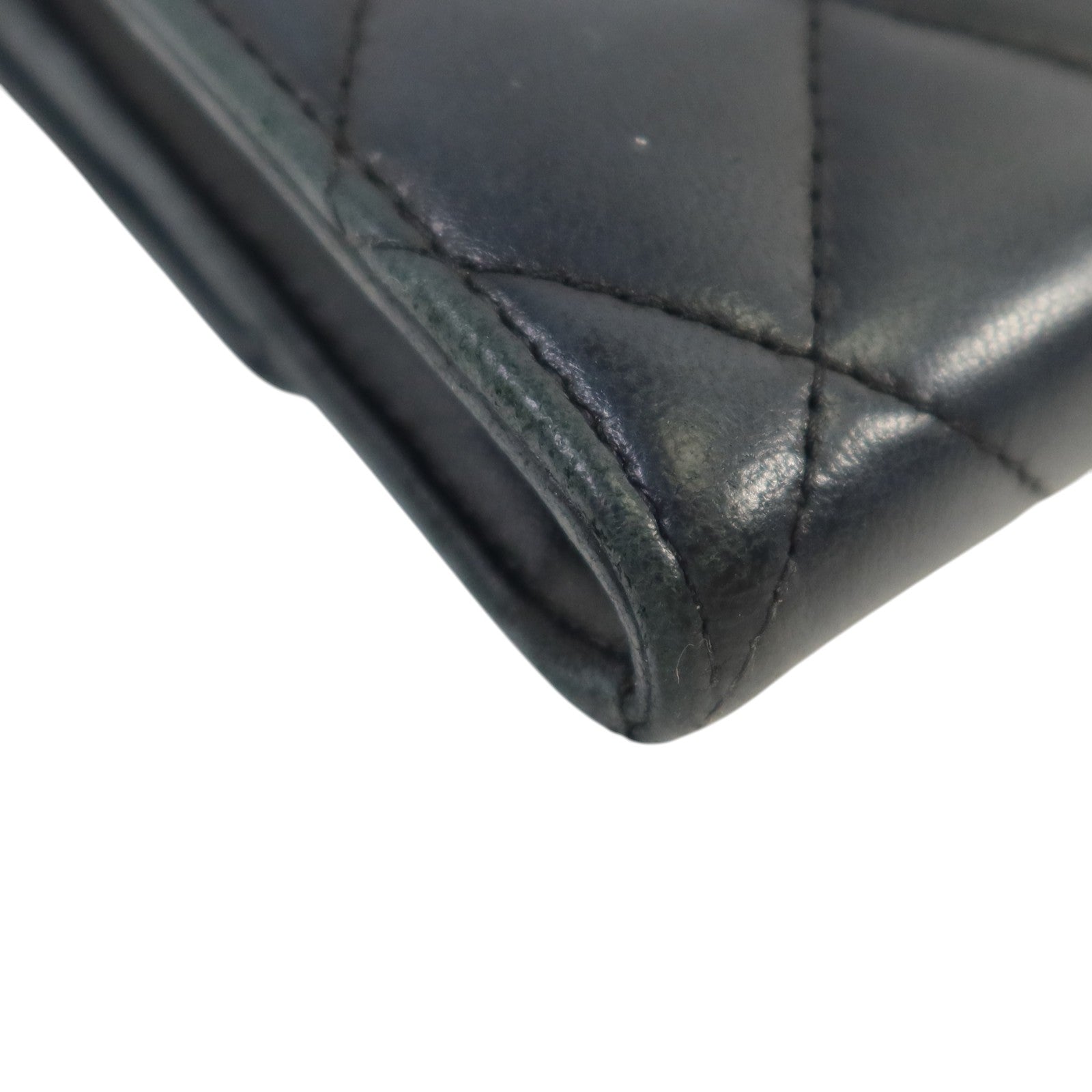 CHANEL 羊皮皮革Fold Wallet銀扣長錢包