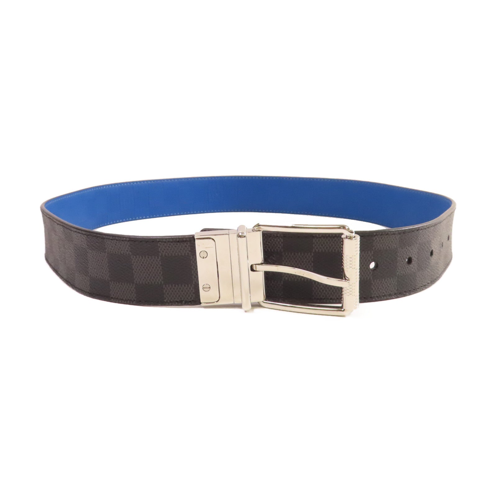LOUIS VUITTON Damier Graphite Reversible Belt銀扣皮帶黑色/藍色