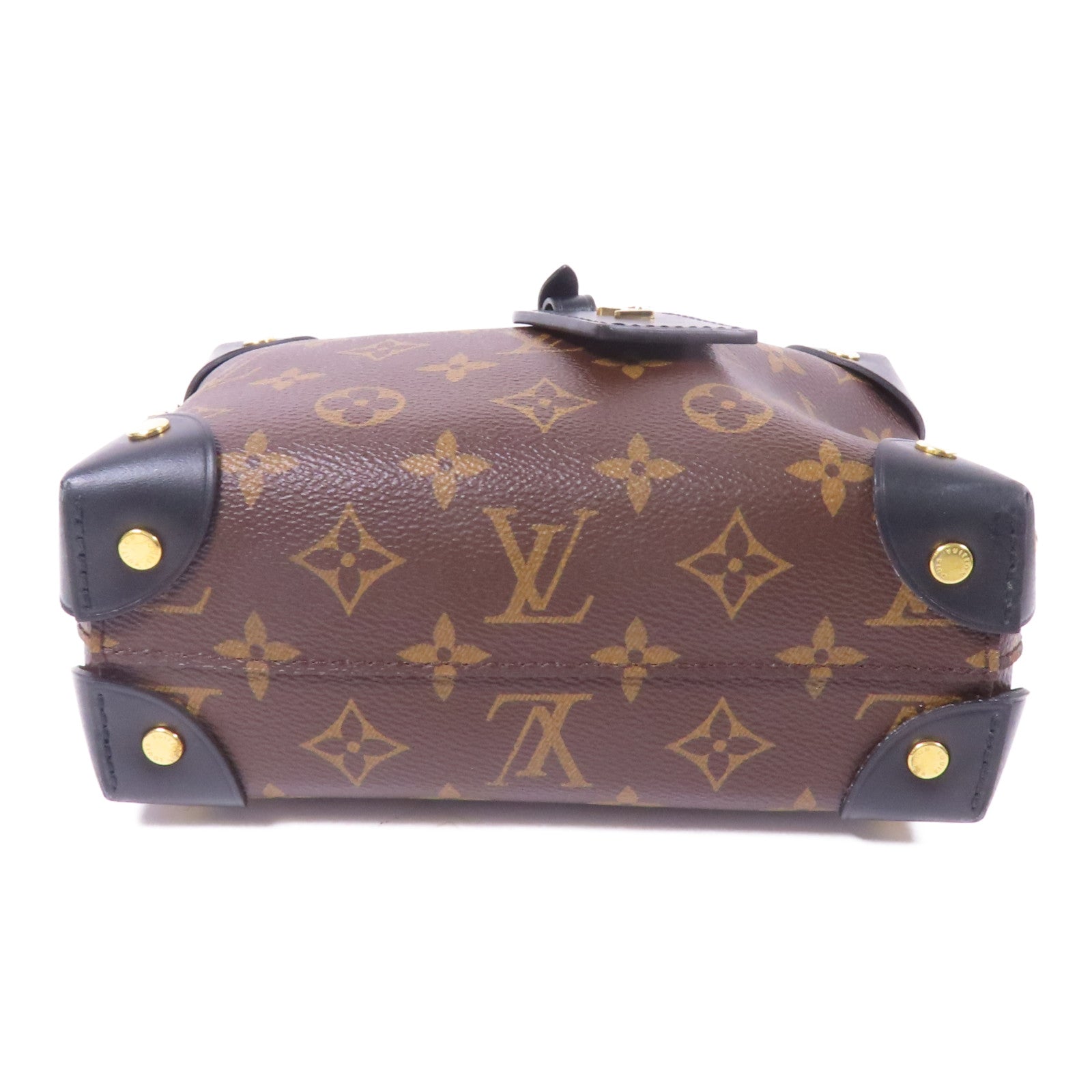 LOUIS VUITTON Monogram Petite Malle Souple金扣手挽肩背兩用袋棕色