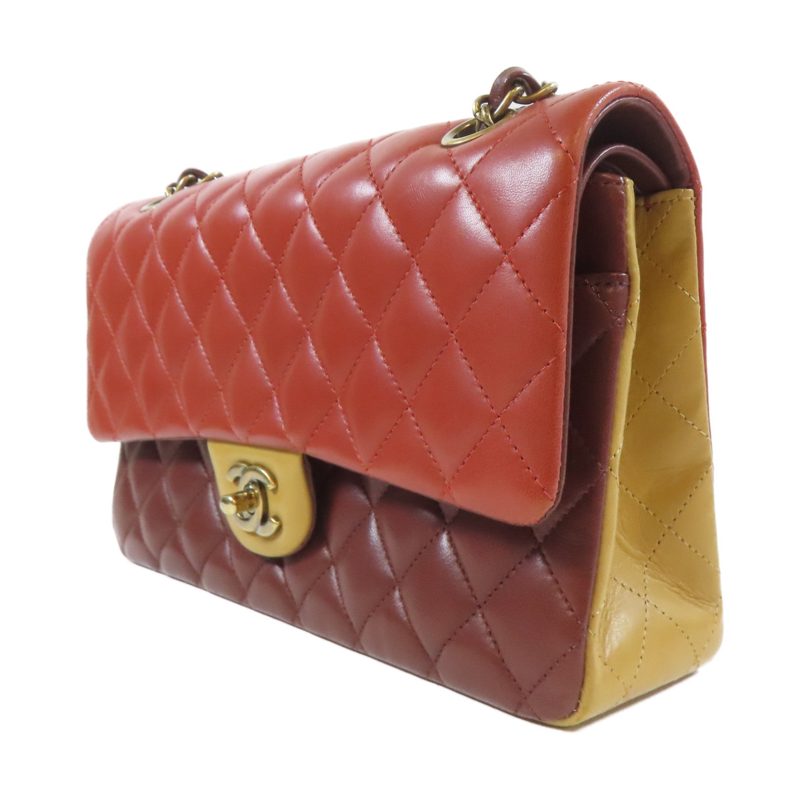 CHANEL 【激減優惠】菱格羊皮皮革Classic 25cm金扣鏈帶肩背袋紅色