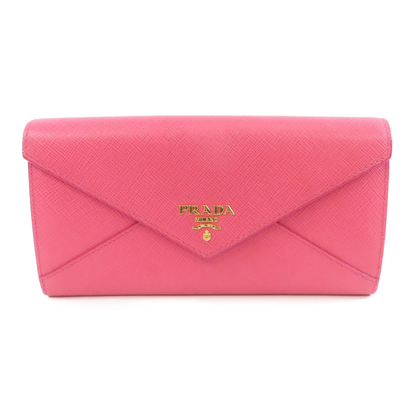 PRADA Saffiano皮革Long Wallet金扣長錢包粉紅色