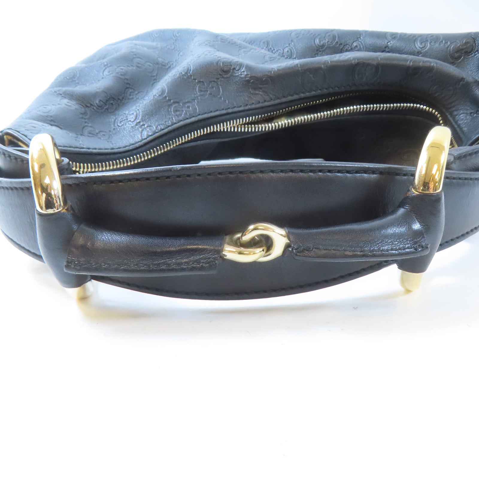 GUCCI 牛皮皮革Horsebit Hobo Bag金扣肩背袋黑色