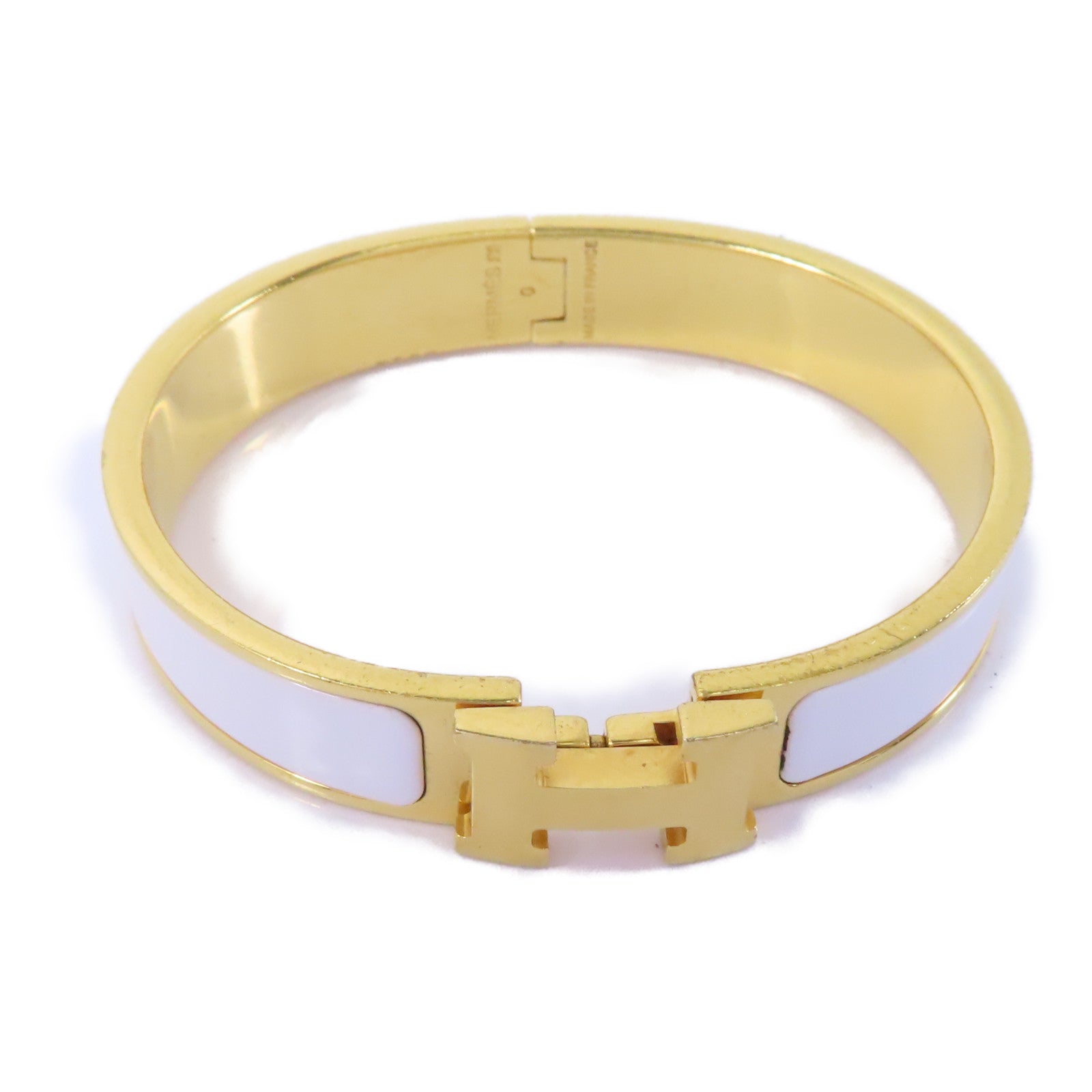 HERMES 金屬H Bangle手鐲金色/白色