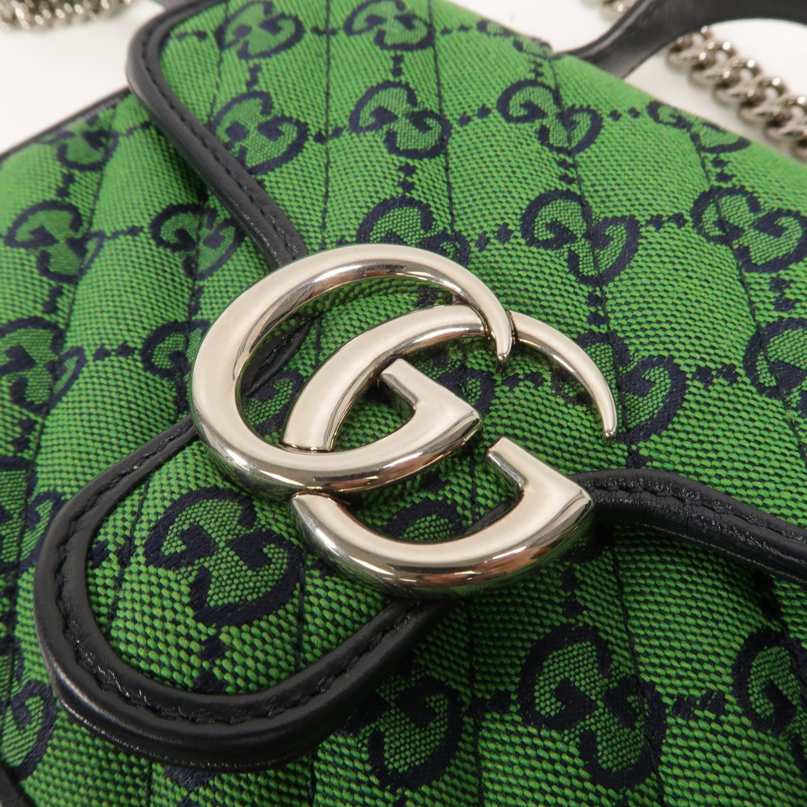 GUCCI 帆布GG Marmont Mini鏈帶手挽肩背兩用袋