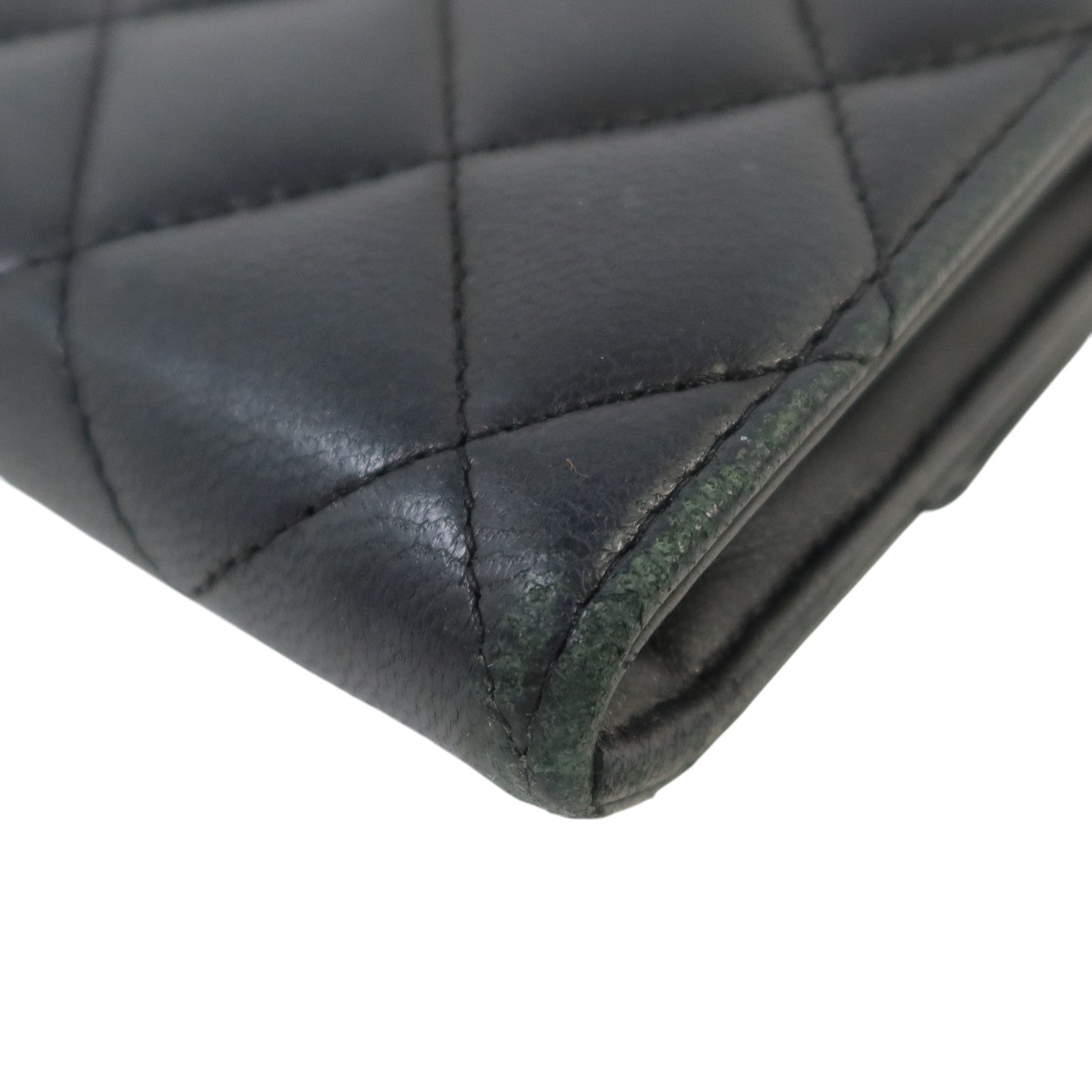 CHANEL 羊皮皮革Fold Wallet銀扣長錢包
