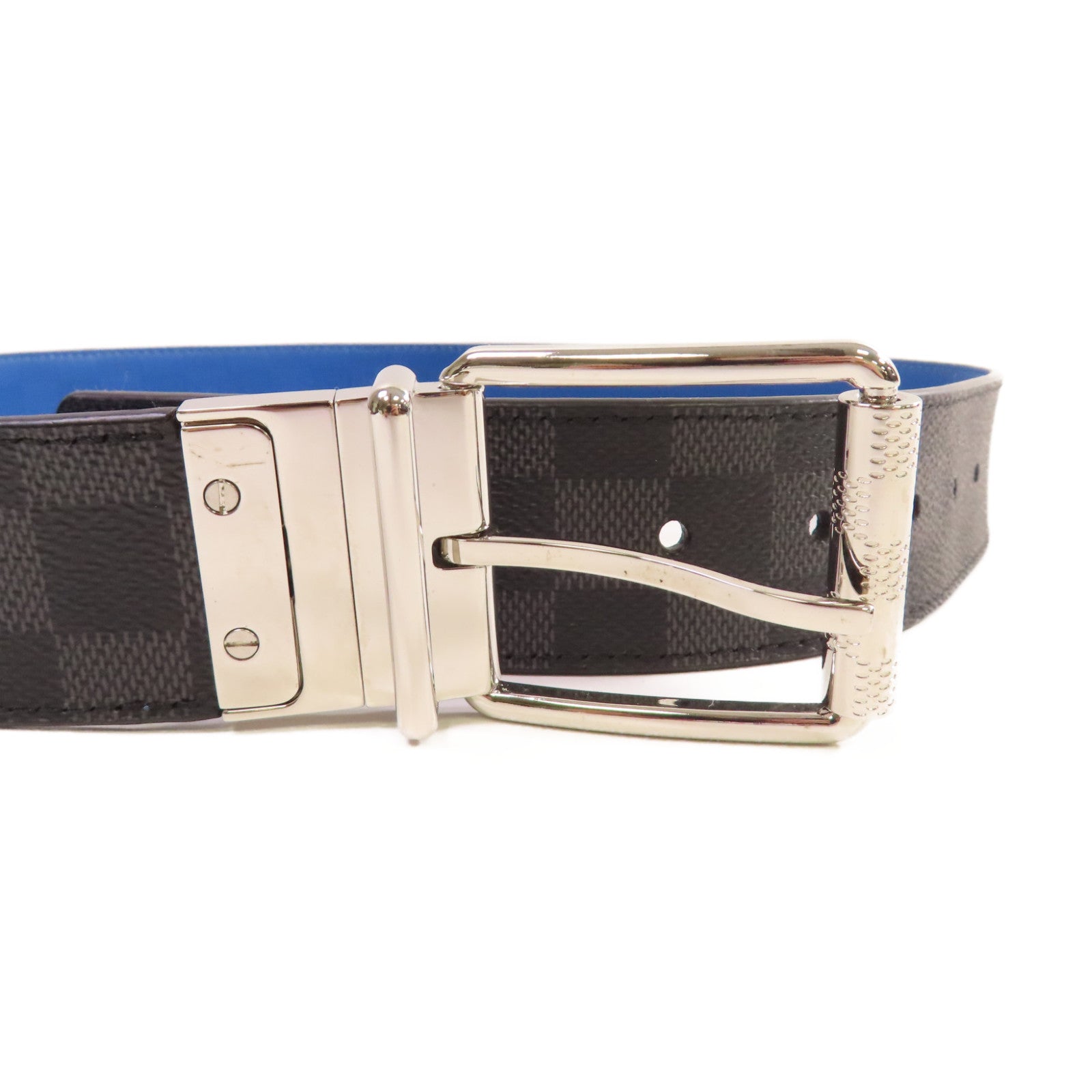 LOUIS VUITTON Damier Graphite Reversible Belt銀扣皮帶黑色/藍色