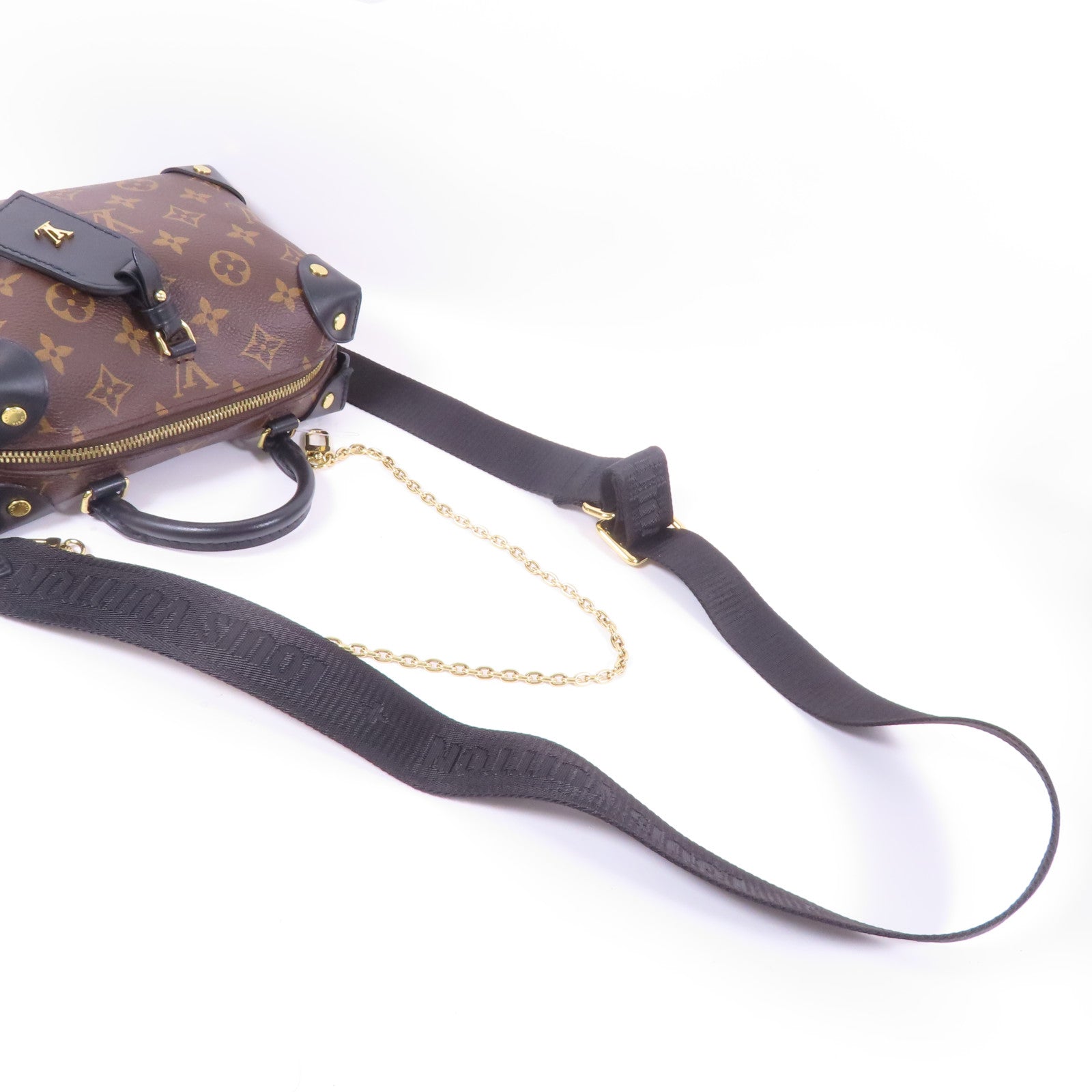 LOUIS VUITTON Monogram Petite Malle Souple金扣手挽肩背兩用袋棕色
