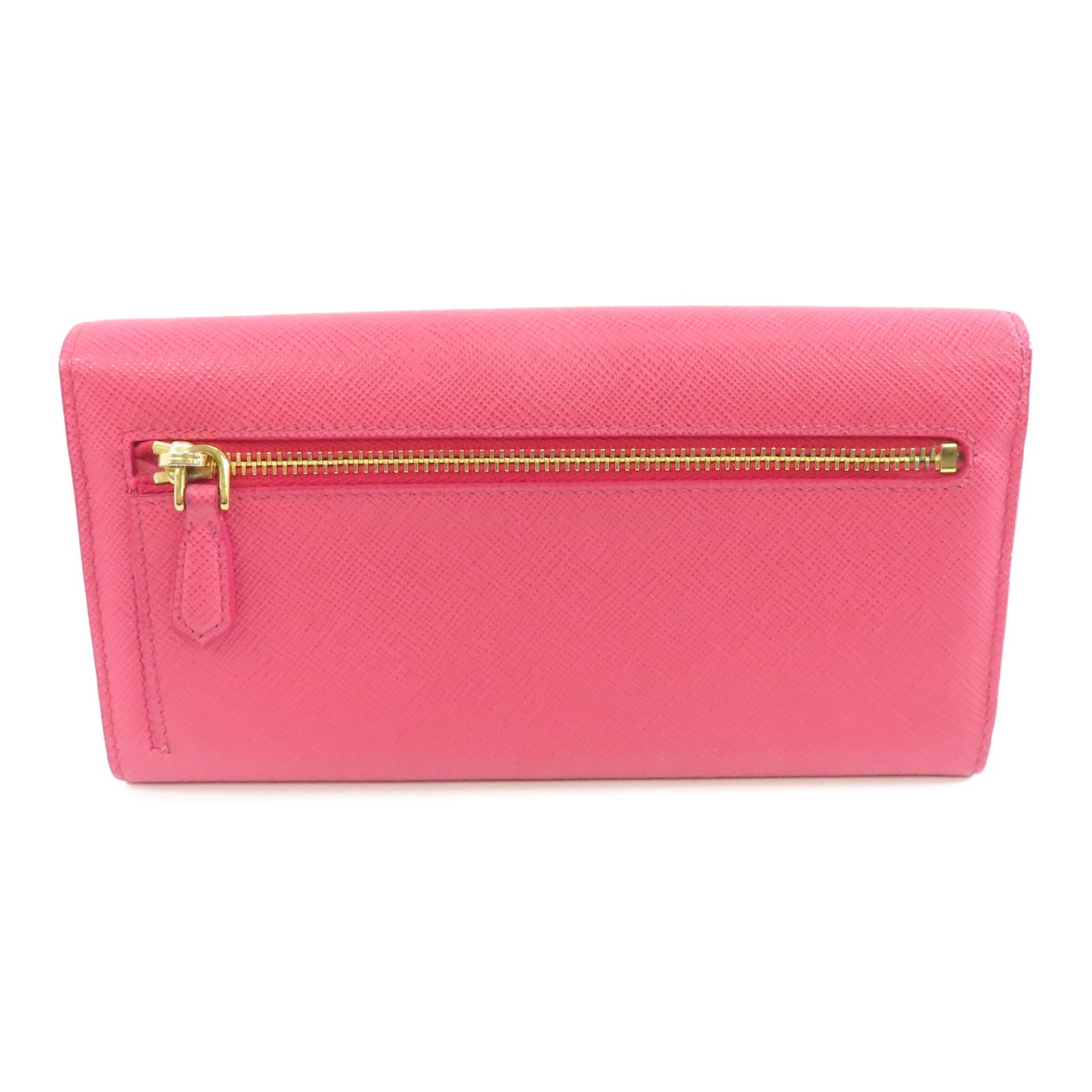 PRADA Saffiano皮革Long Wallet金扣長錢包粉紅色