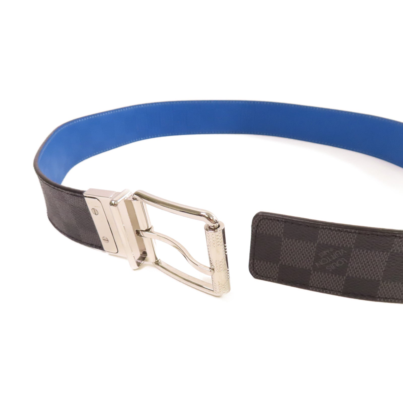 LOUIS VUITTON Damier Graphite Reversible Belt銀扣皮帶黑色/藍色