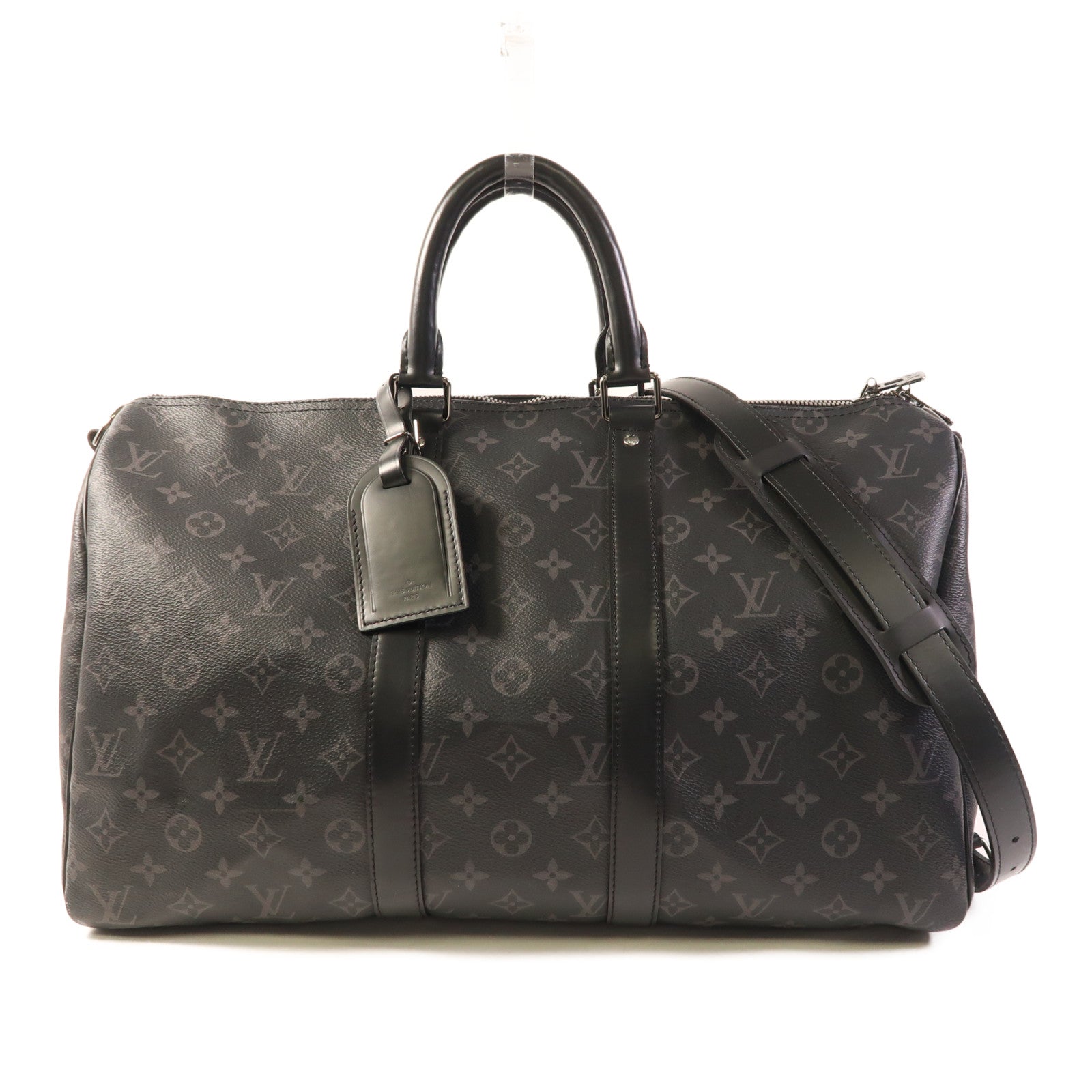 LOUIS VUITTON Monogram Eclipse Keepall 45 Bandouliere銀扣手挽肩背兩用袋