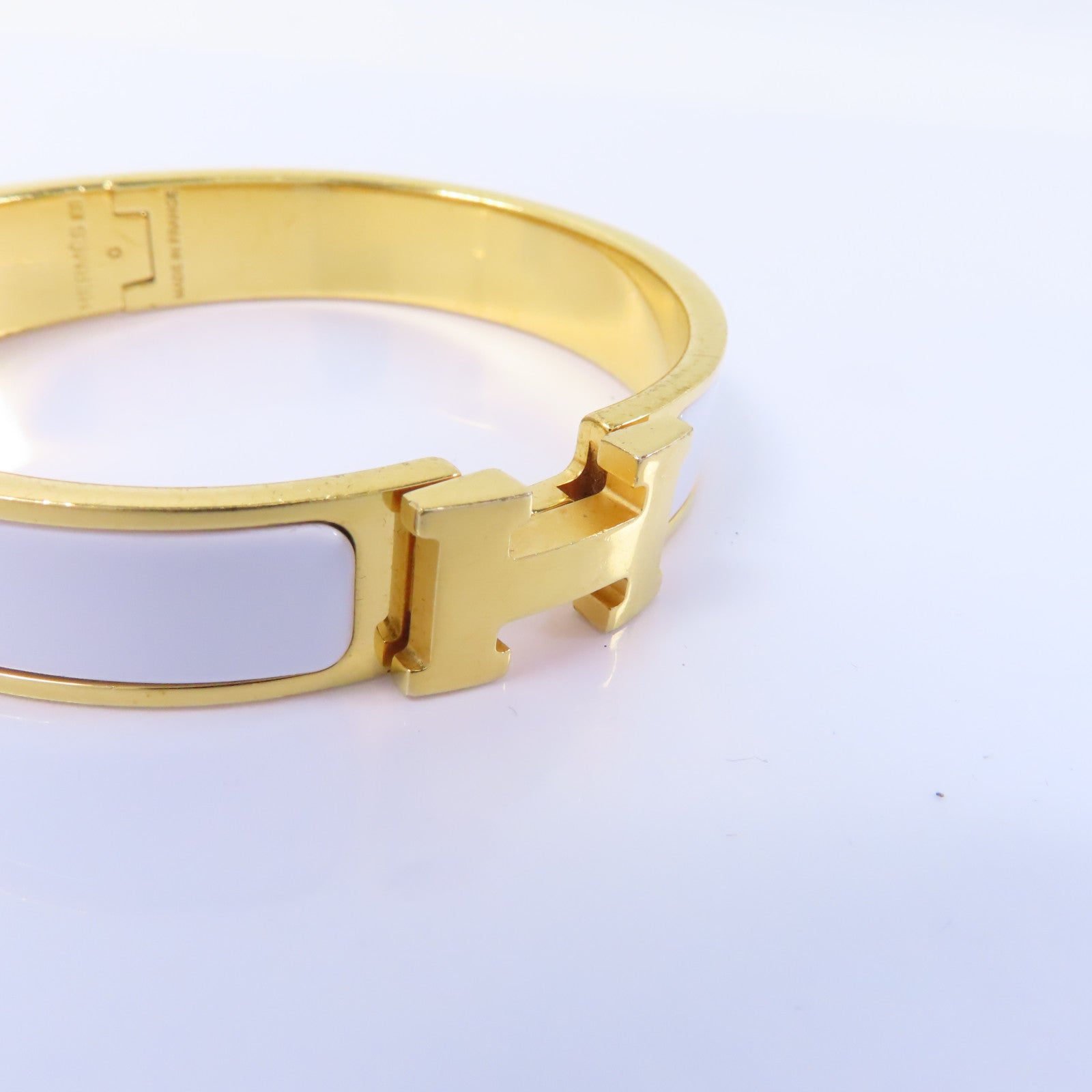 HERMES 金屬H Bangle手鐲金色/白色