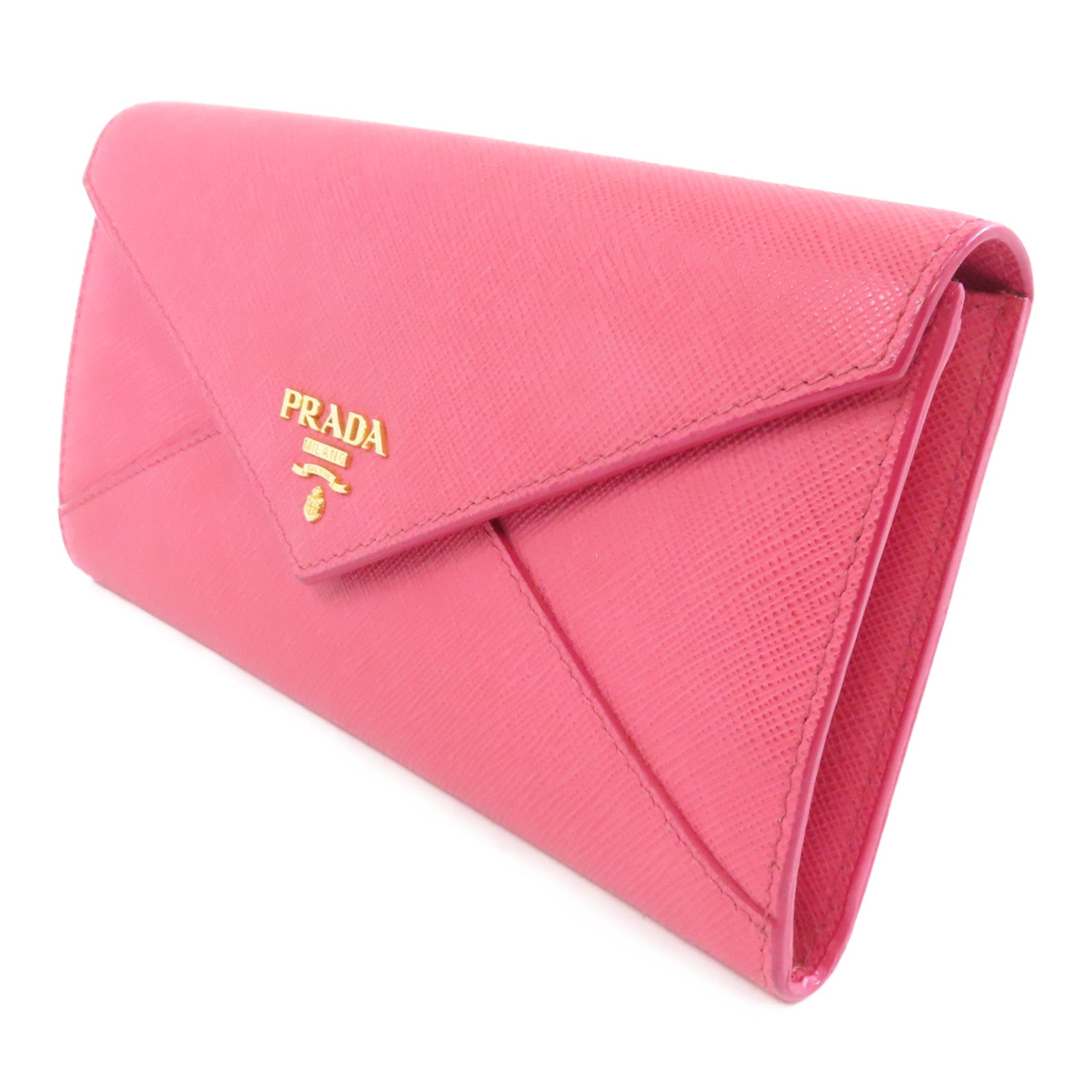 PRADA Saffiano皮革Long Wallet金扣長錢包粉紅色