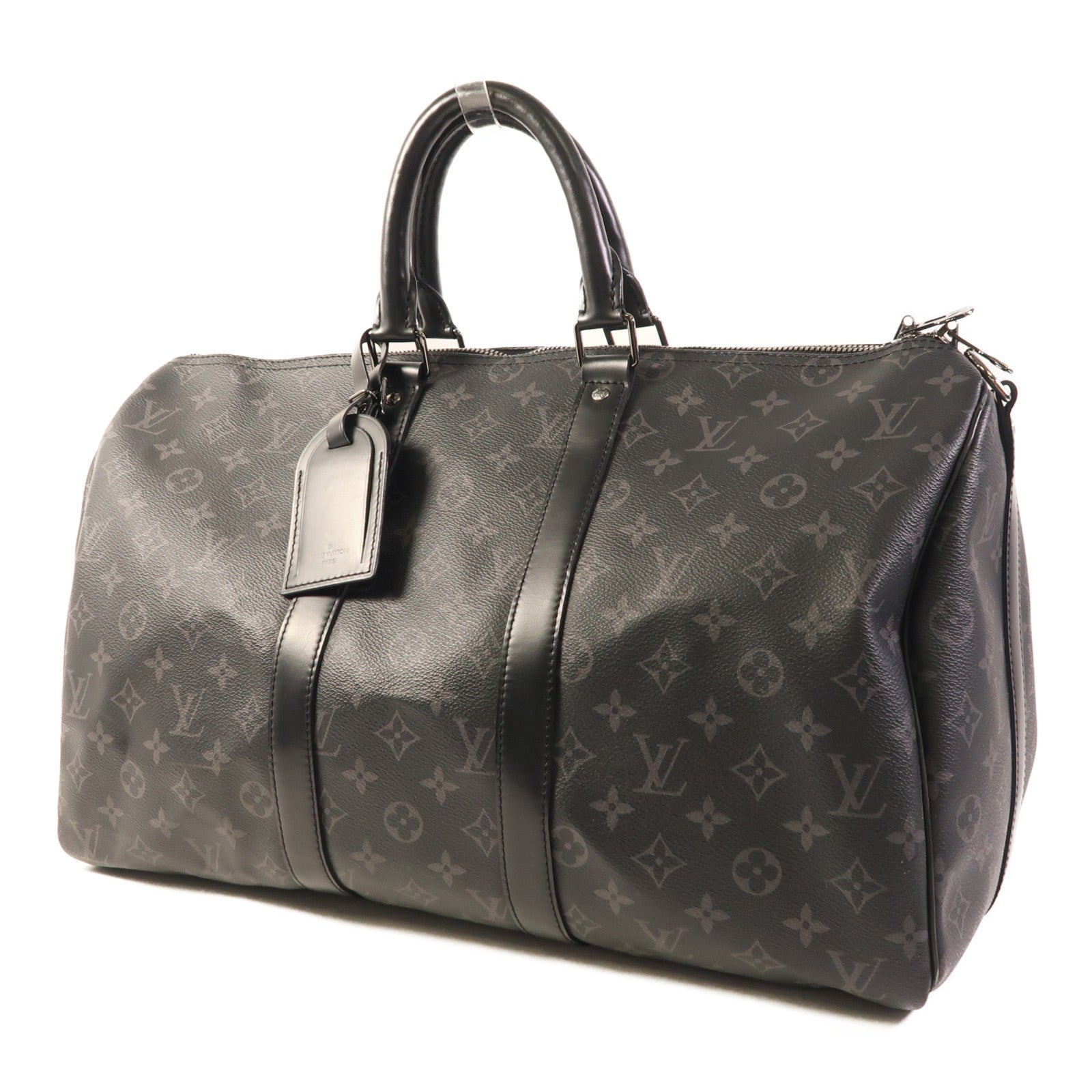 LOUIS VUITTON Monogram Eclipse Keepall 45 Bandouliere銀扣手挽肩背兩用袋