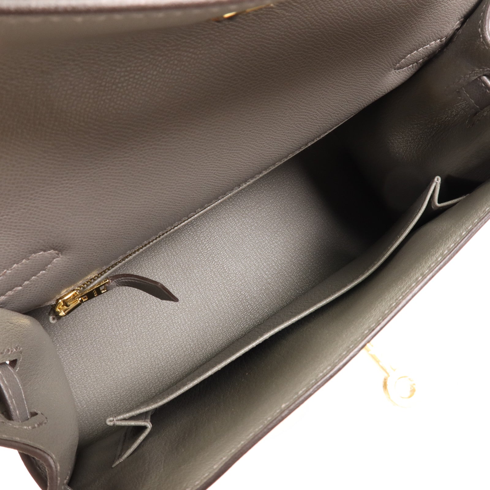 HERMES Madame皮革Kelly 25金扣手挽肩背兩用袋Gris Meyer