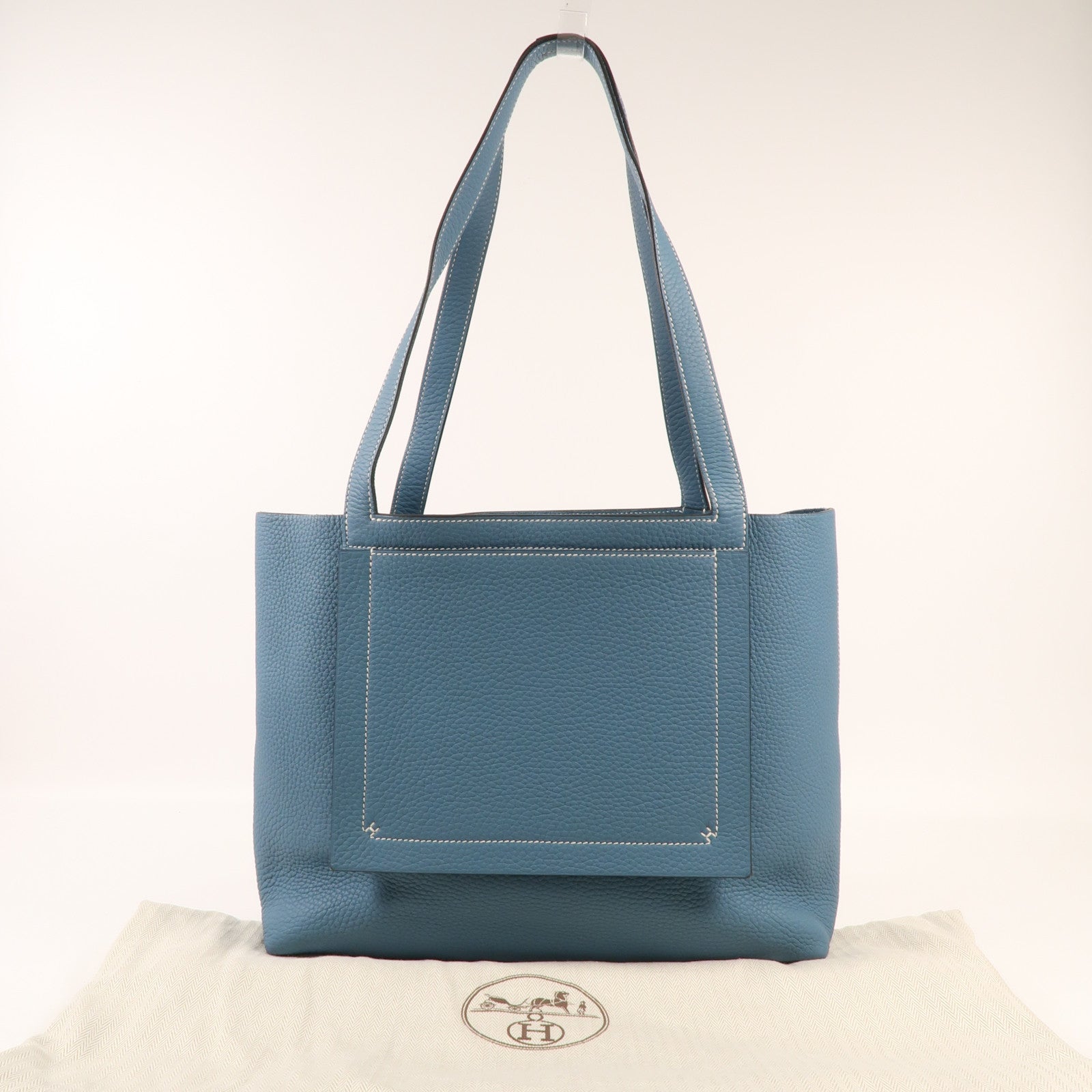 HERMES Clemence皮革Cabasellier 31手挽袋Bleu Frida