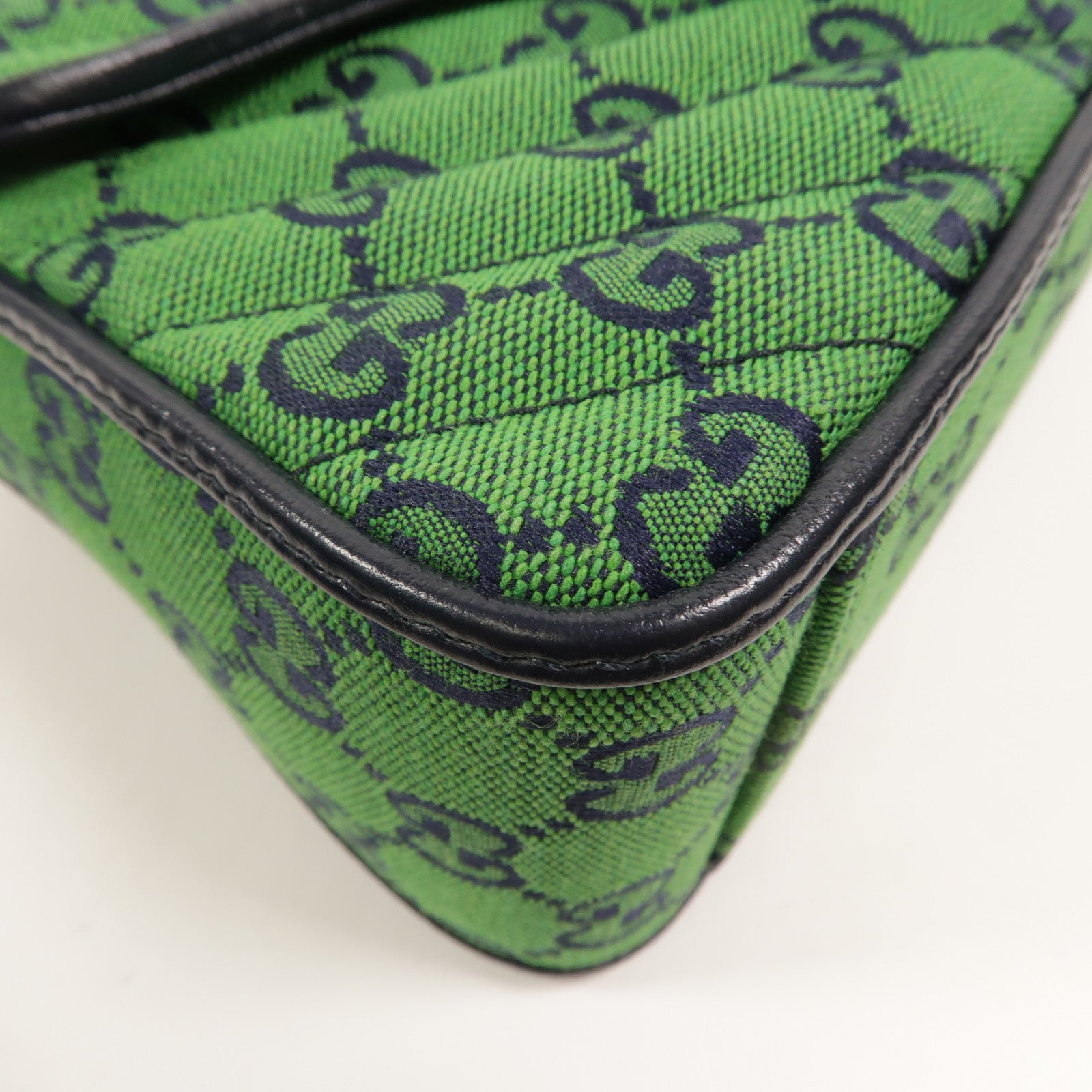 GUCCI 帆布GG Marmont Mini鏈帶手挽肩背兩用袋