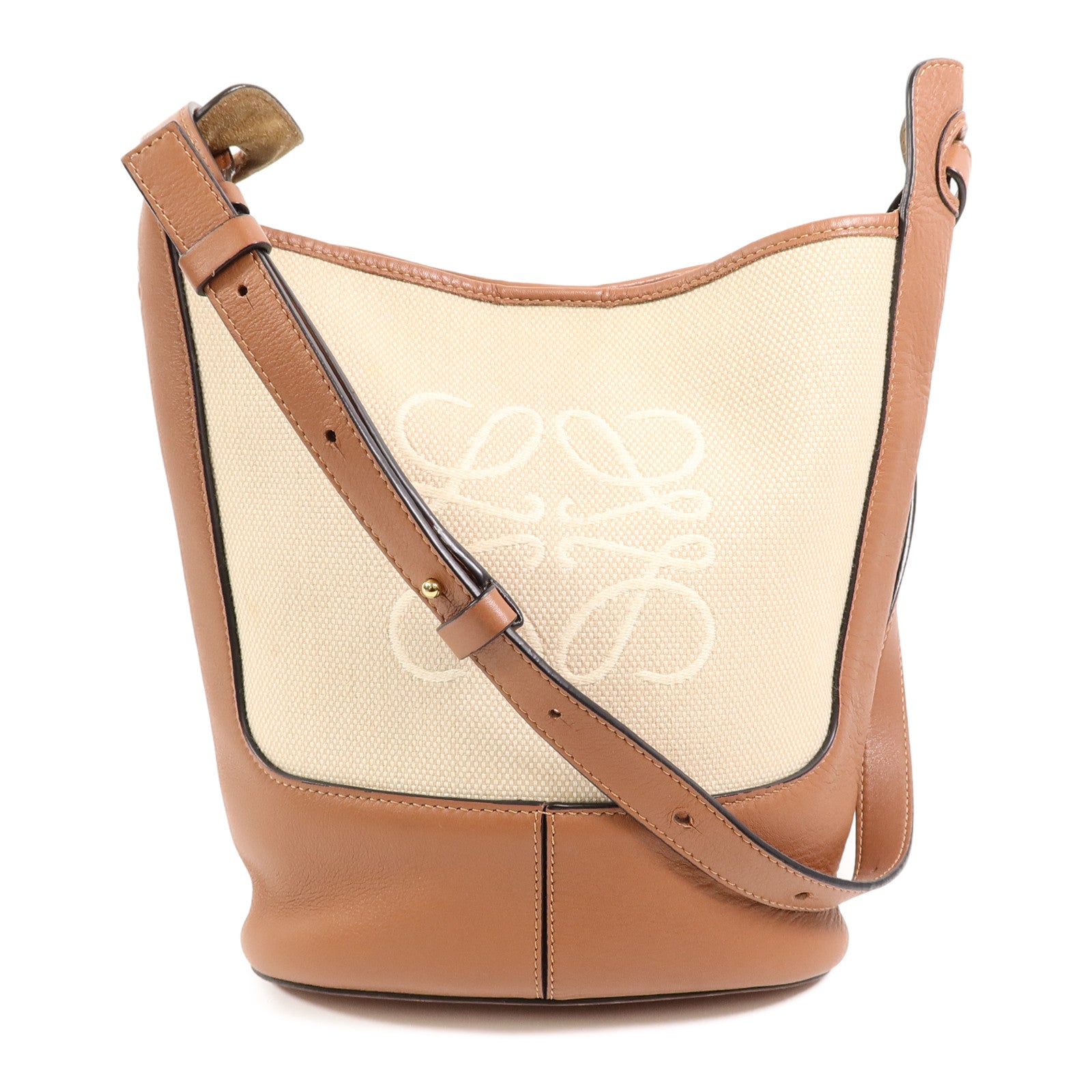 LOEWE 帆布/牛皮皮革Anagram Hobo Bucket Bag肩背袋