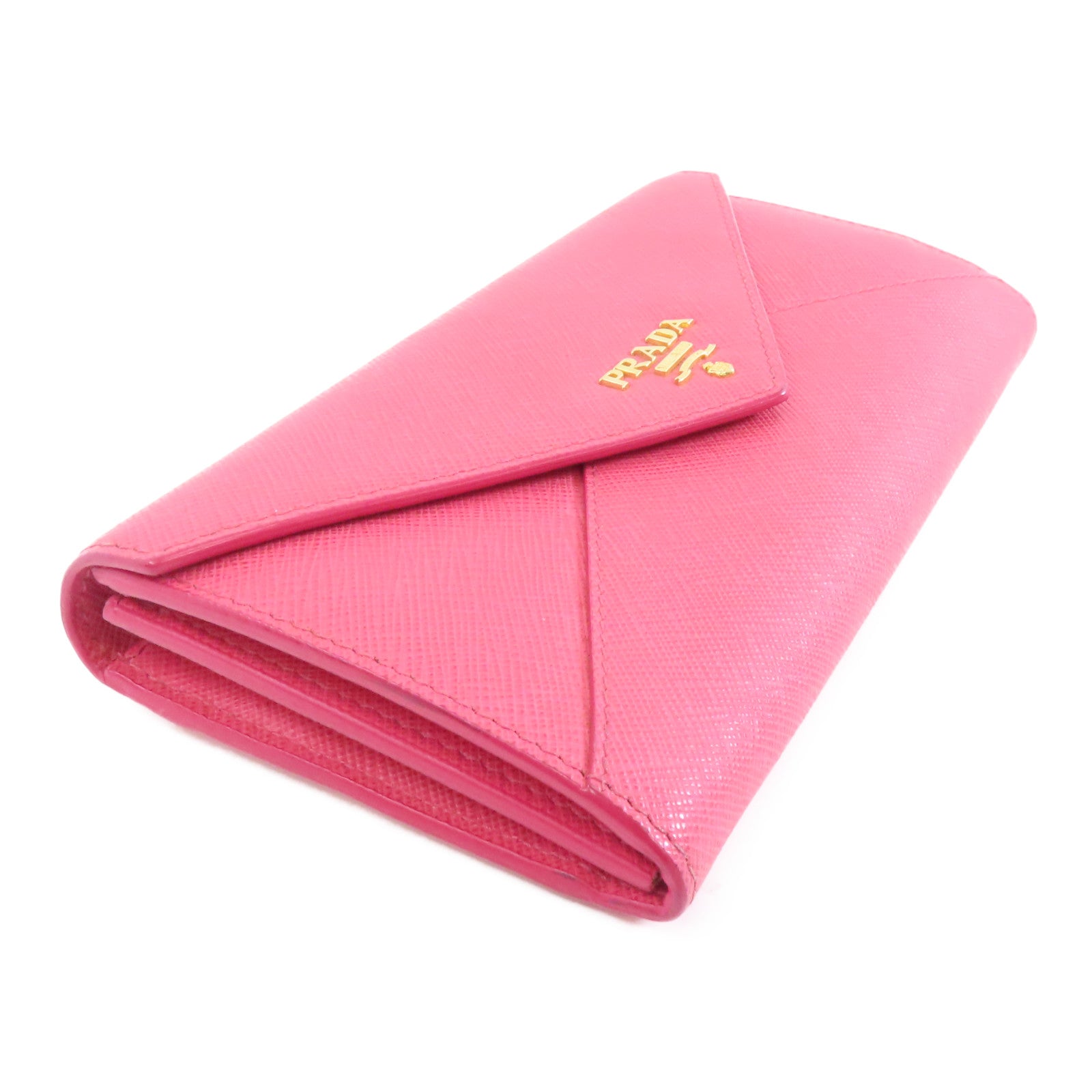 PRADA Saffiano皮革Long Wallet金扣長錢包粉紅色