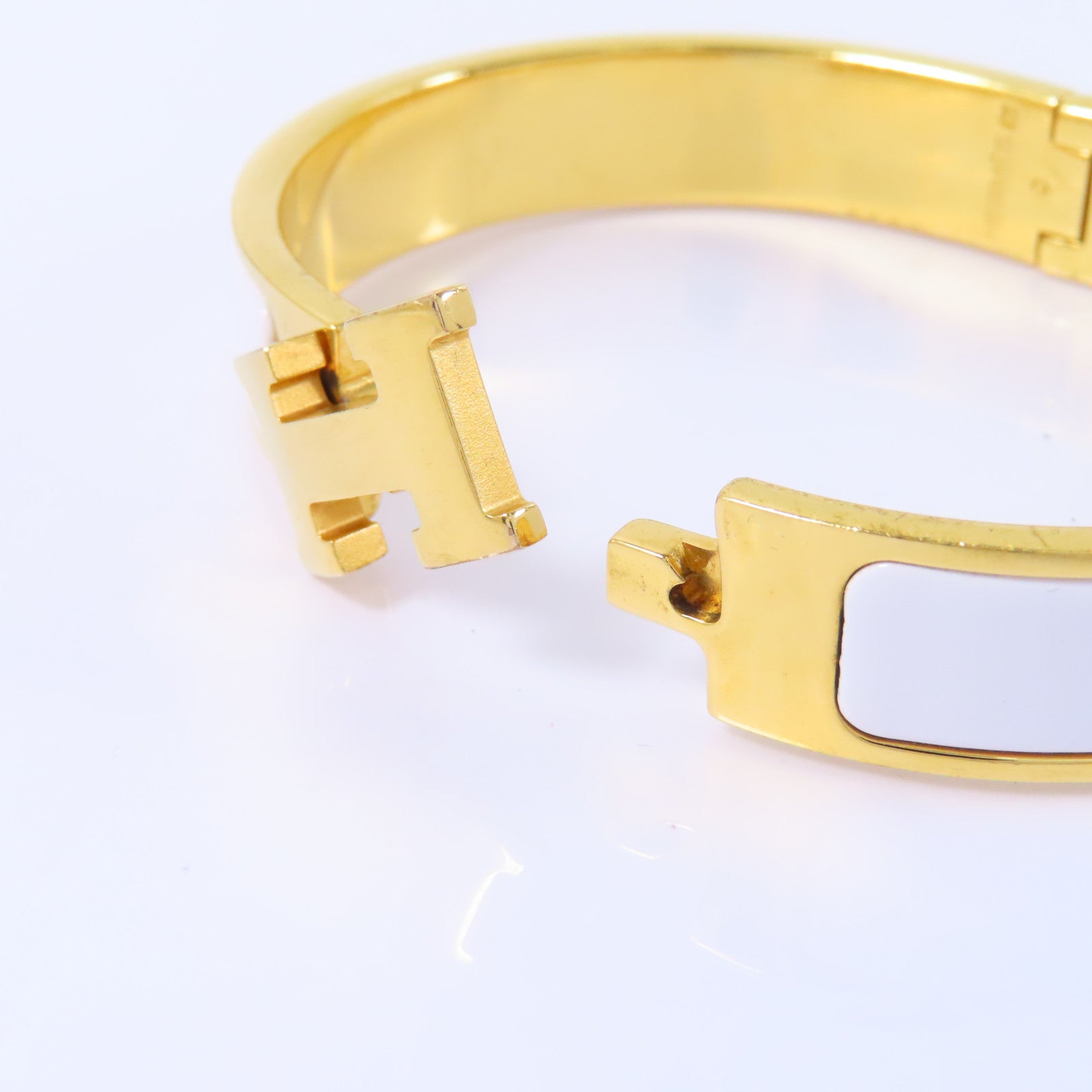 HERMES 金屬H Bangle手鐲金色/白色