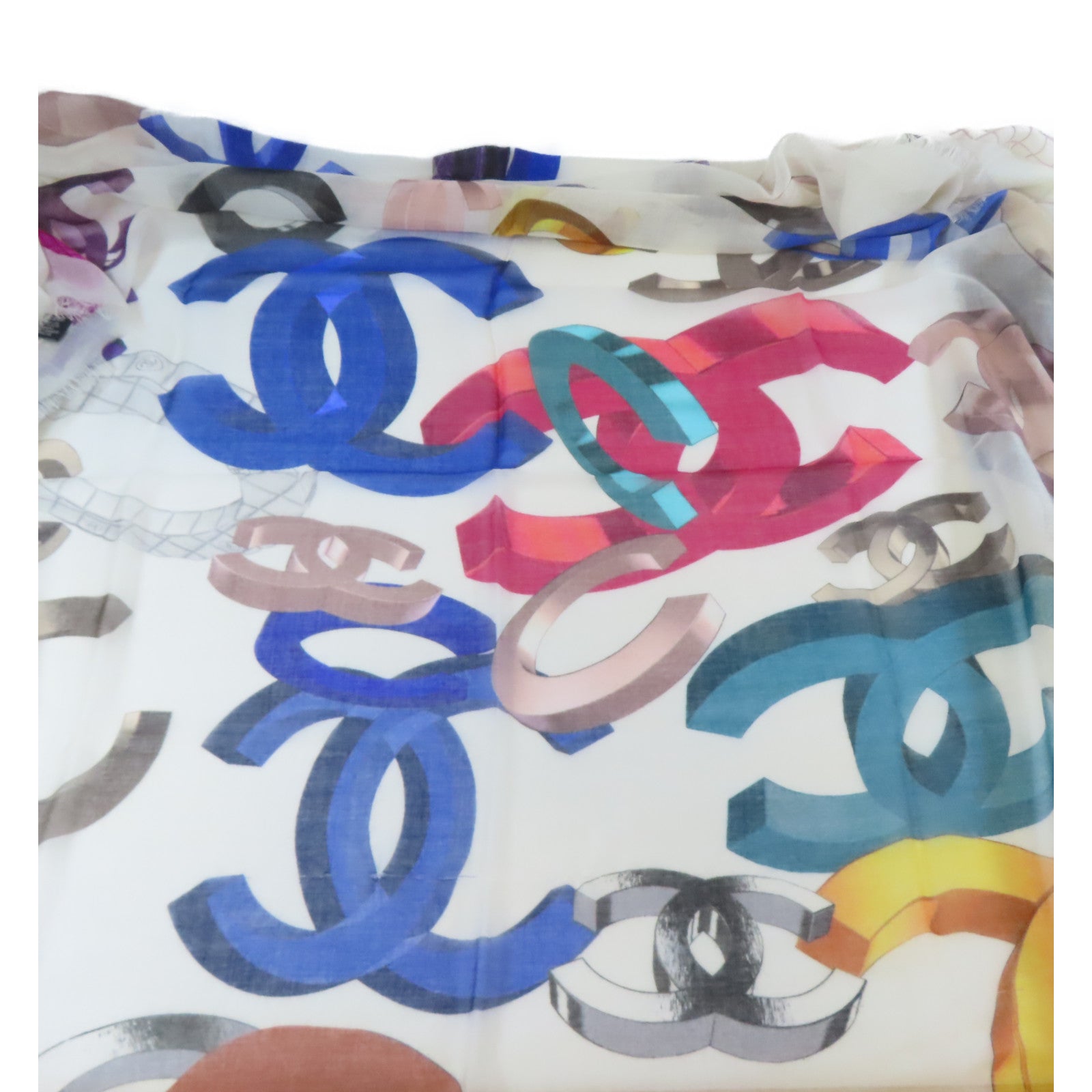 CHANEL 羊絨/絲質Scarf絲巾白色/紫色/藍色