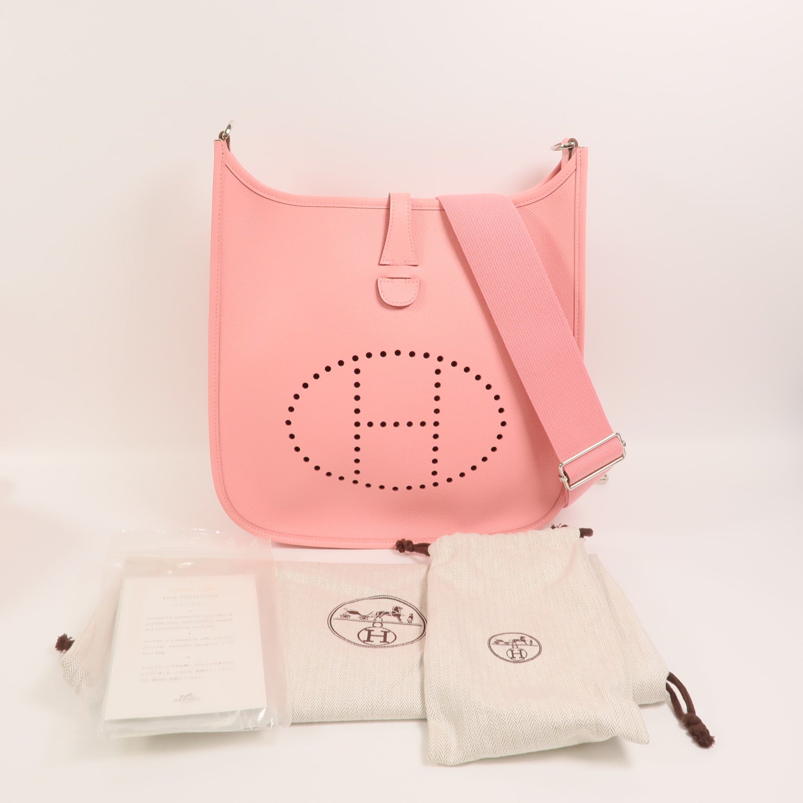 HERMES Epsom皮革Evelyne PM肩背袋Rose Confetti