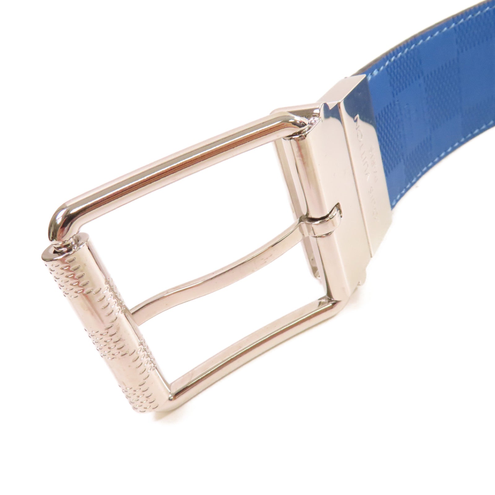 LOUIS VUITTON Damier Graphite Reversible Belt銀扣皮帶黑色/藍色