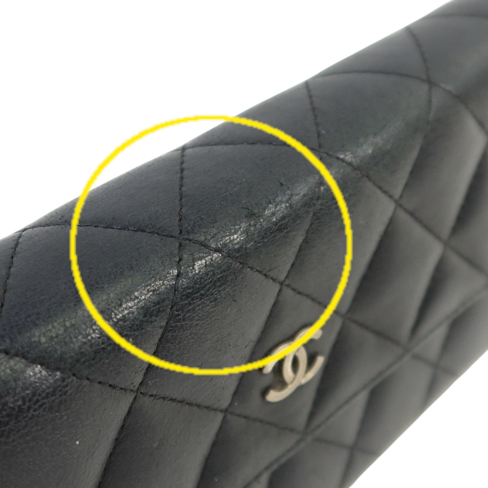 CHANEL 羊皮皮革Fold Wallet銀扣長錢包
