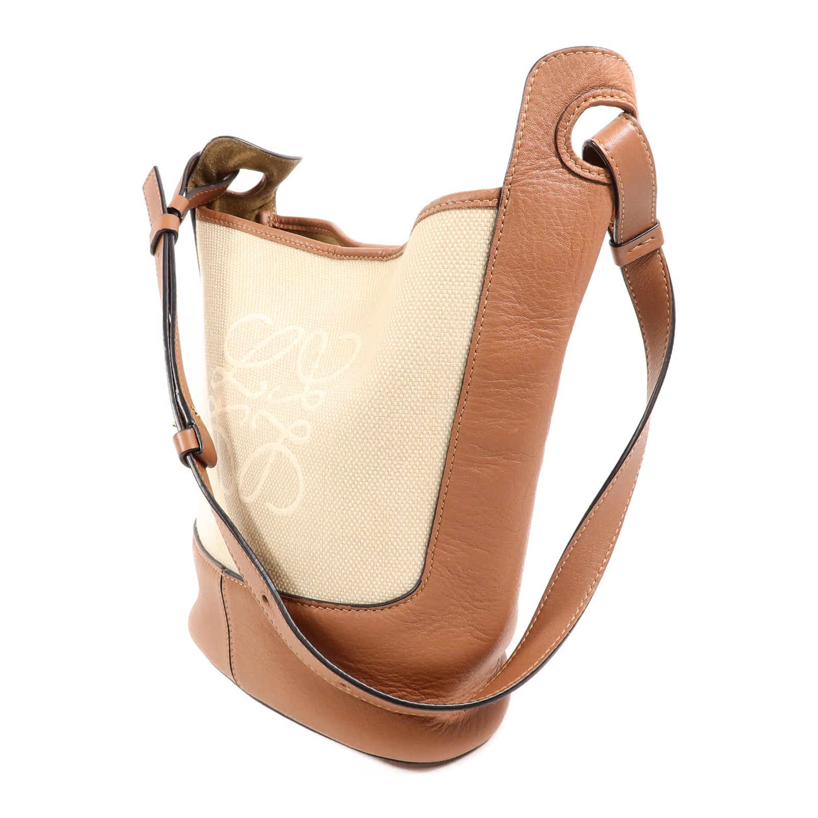 LOEWE 帆布/牛皮皮革Anagram Hobo Bucket Bag肩背袋