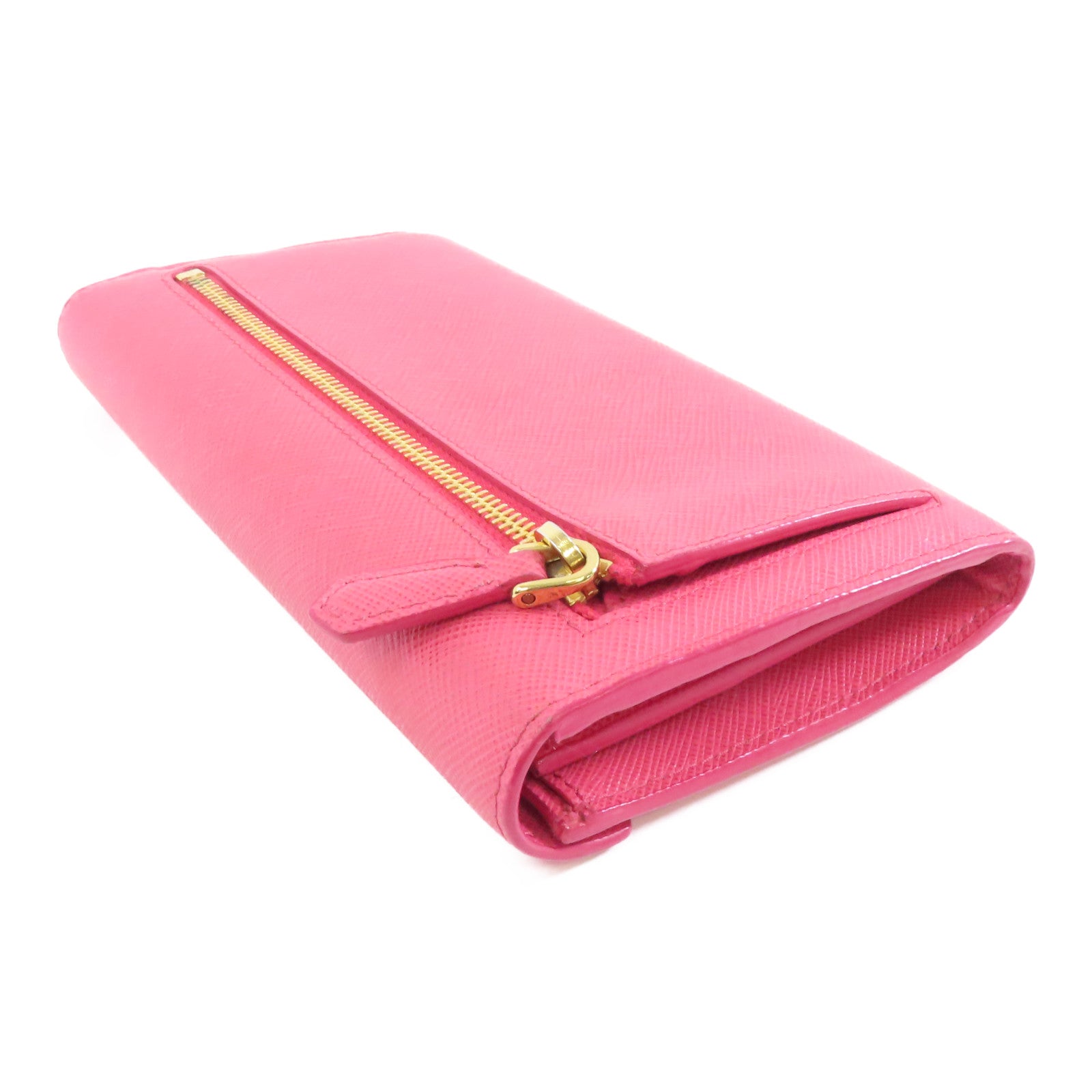PRADA Saffiano皮革Long Wallet金扣長錢包粉紅色