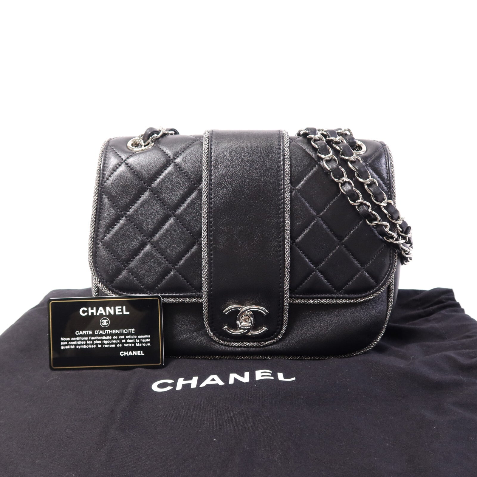 CHANEL 牛皮皮革Chain Shoulder Bag銀扣鏈帶肩背袋