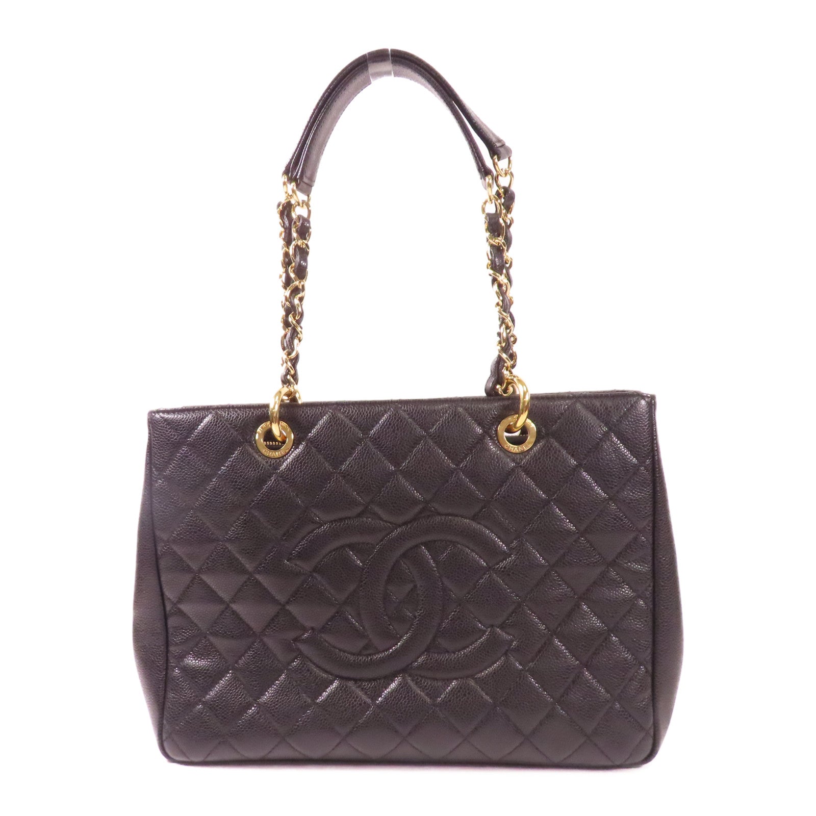 CHANEL 牛皮皮革GST Grand Shopping Tote Bag金扣鏈帶肩背袋