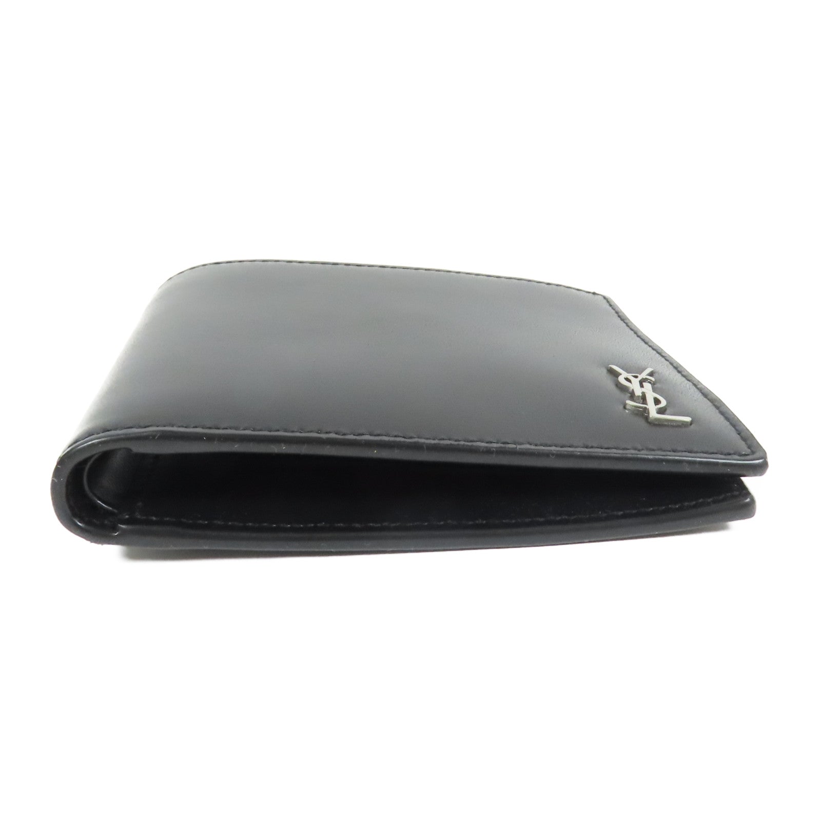 SAINT LAURENT 皮革Tiny Cassandre East/West Wallet皮革Bi-fold Wallet銀扣錢包