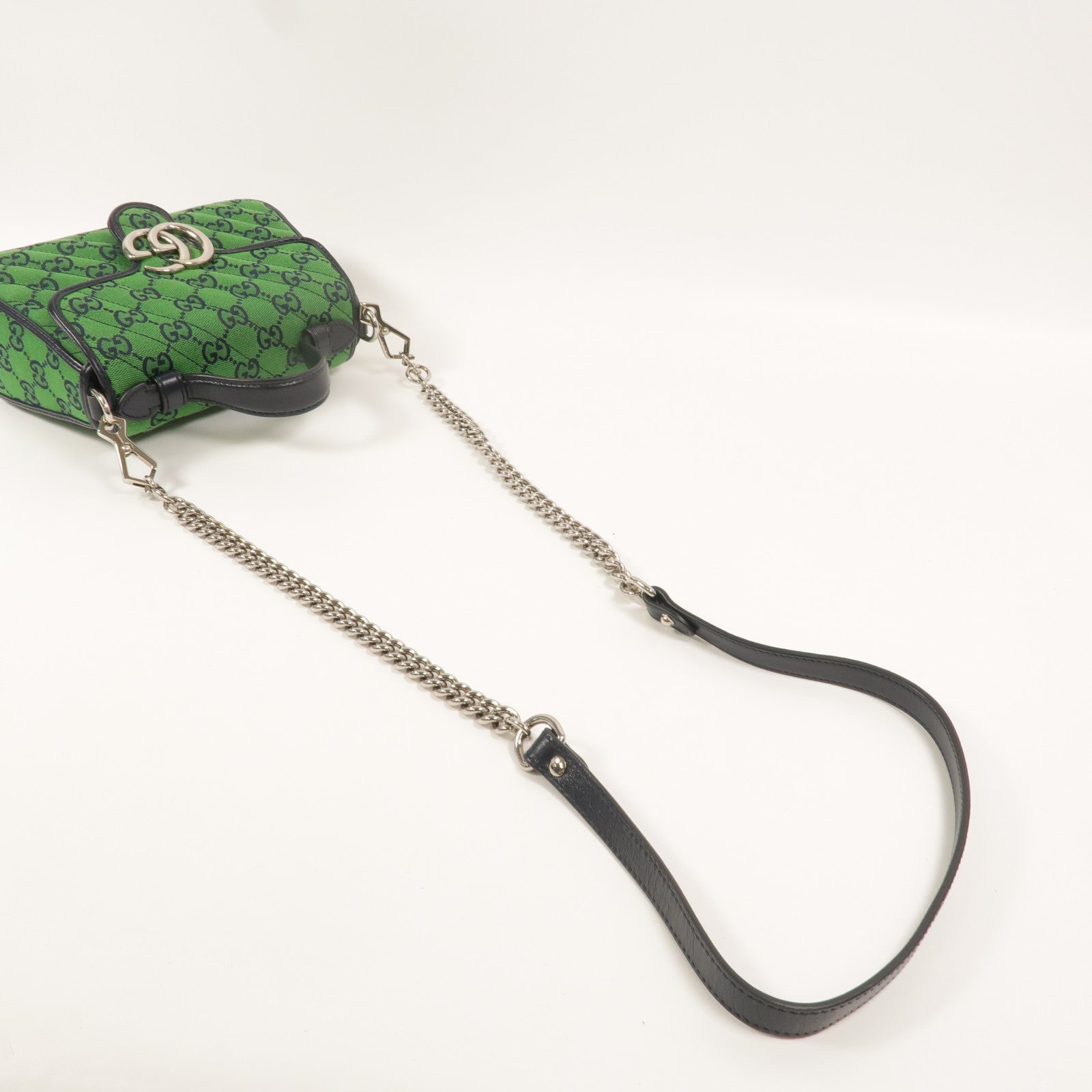 GUCCI 帆布GG Marmont Mini鏈帶手挽肩背兩用袋