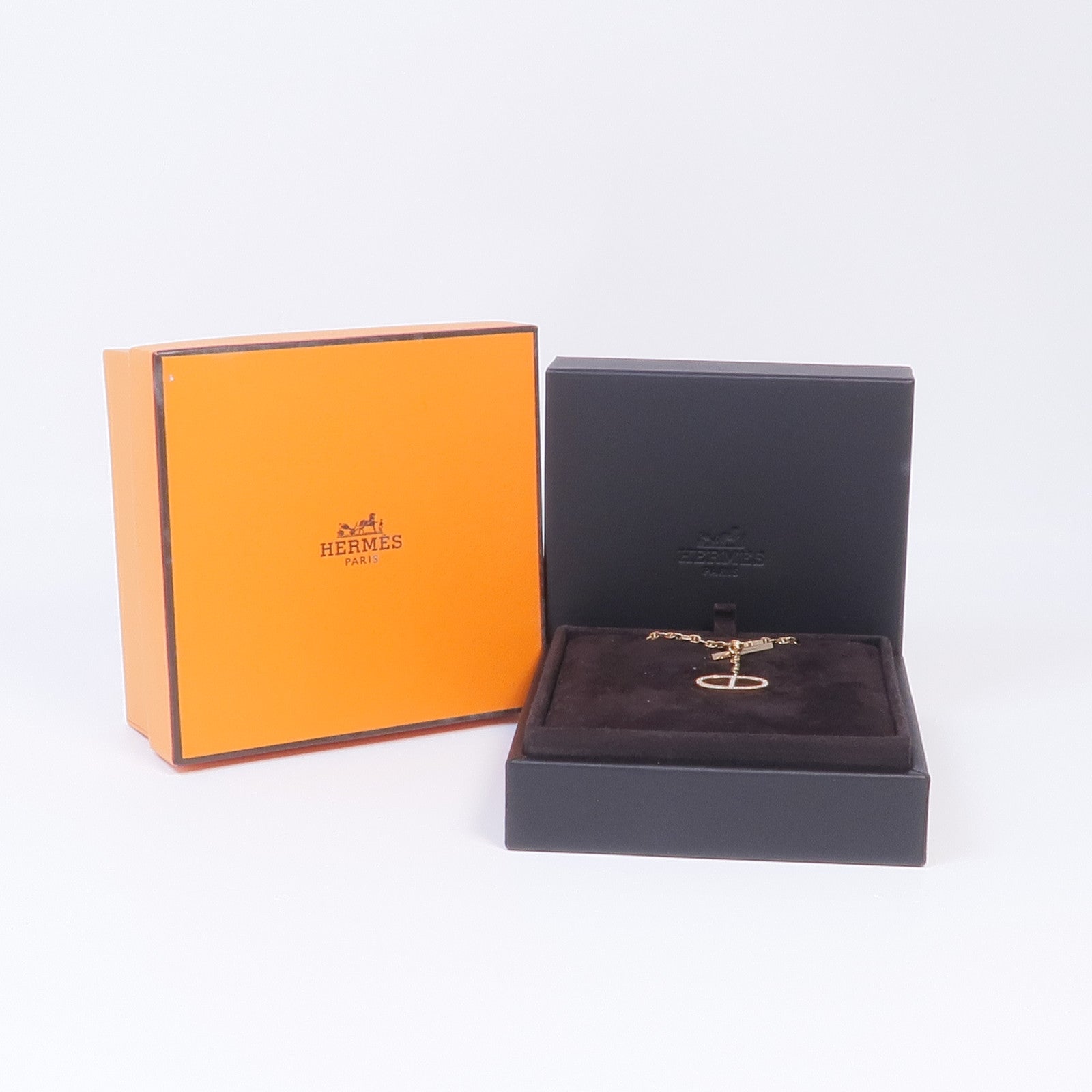 HERMES 18K玫瑰金Chaine d'ancre Contour pendant鑽石項鍊