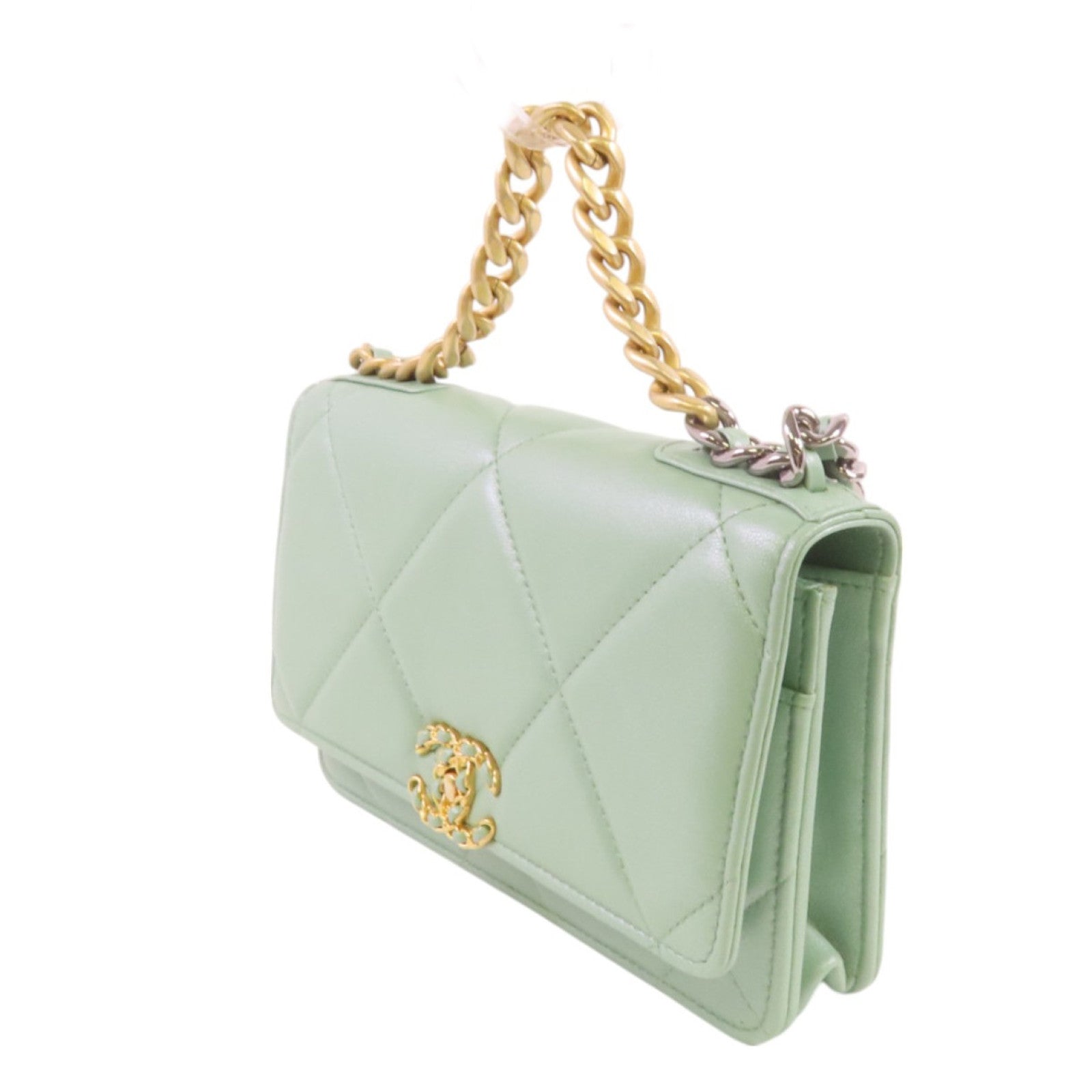 CHANEL CC GHW Chanel 19 WOC Hand Shoulder Bag Lambskin Leather Light Green