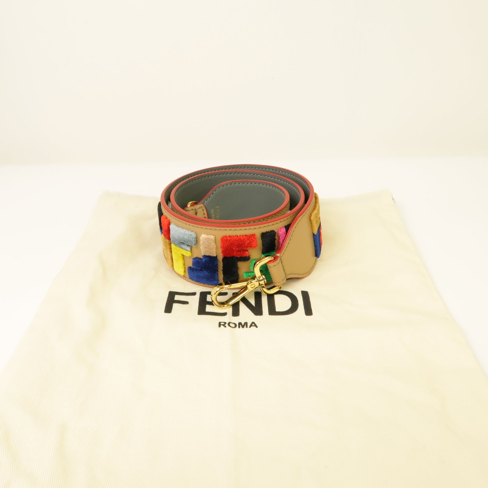FENDI 牛皮皮革Shoulder Strap金扣肩背帶杏色/彩色