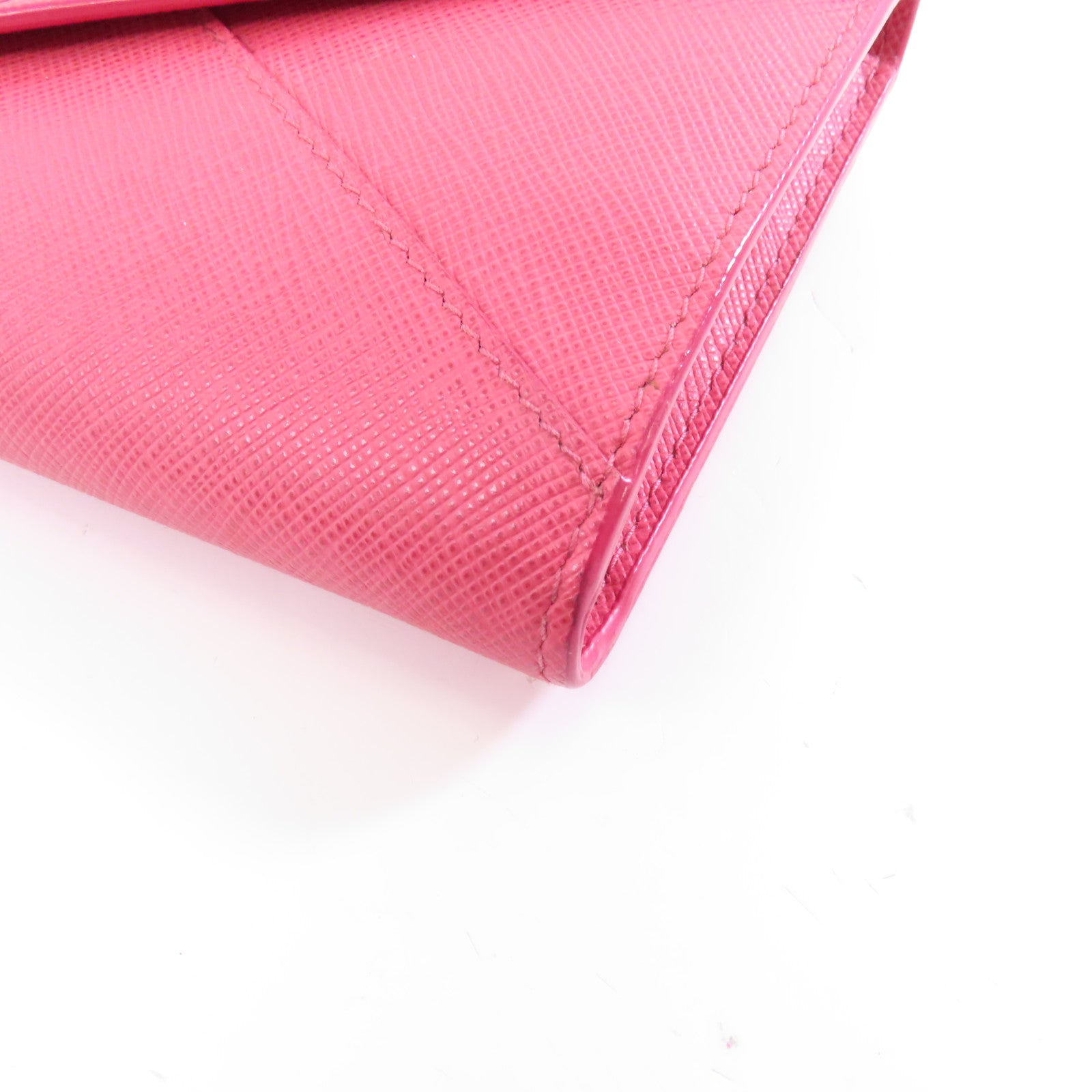 PRADA Saffiano皮革Long Wallet金扣長錢包粉紅色