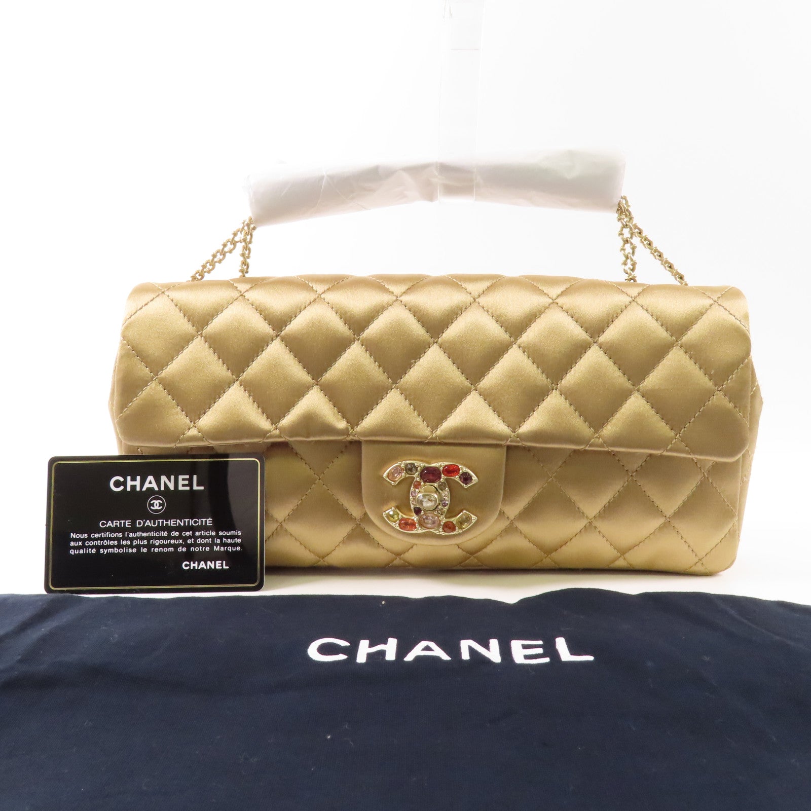 CHANEL 絲質Chain Shoulder Bag金扣鏈帶肩背袋
