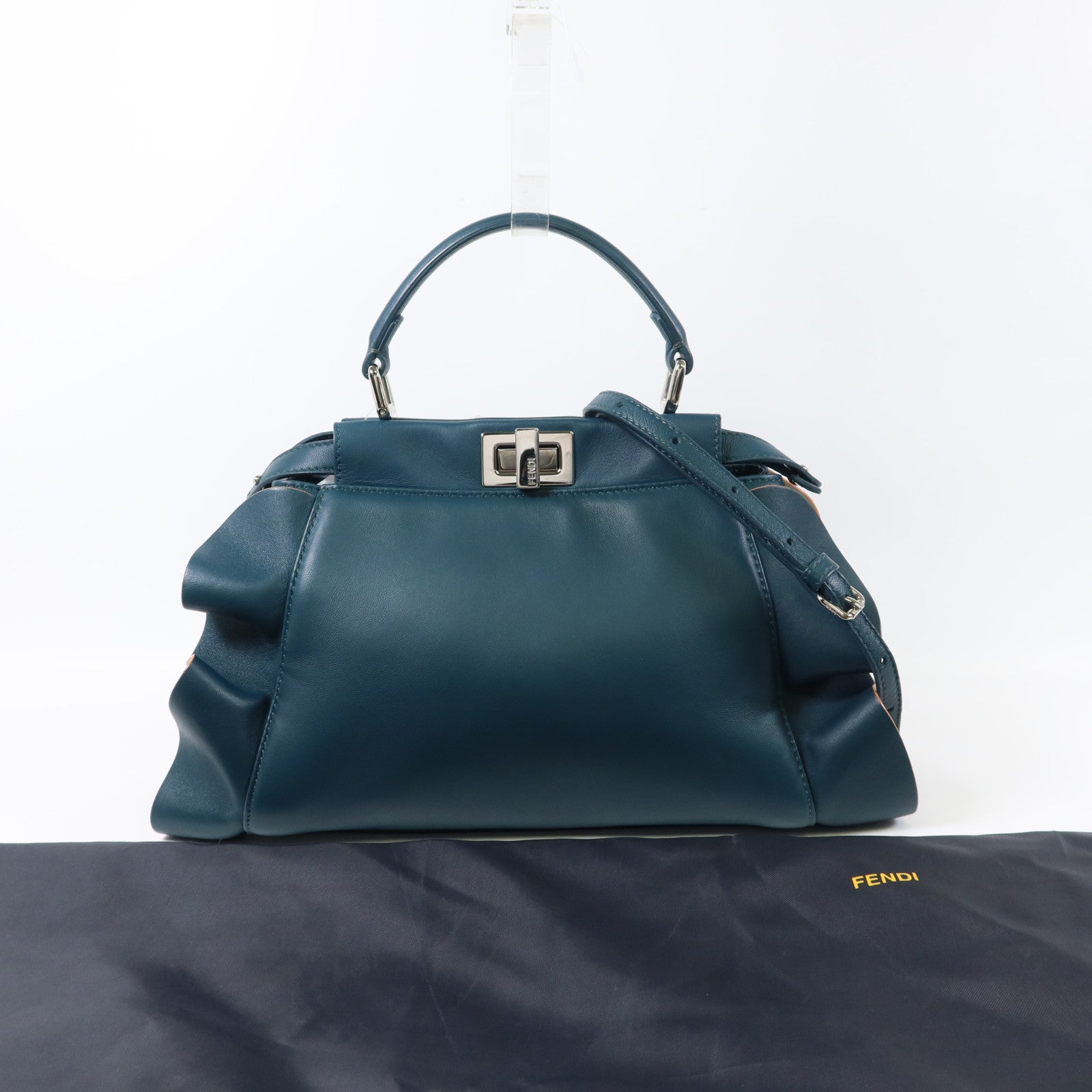 FENDI 羊皮皮革Peekaboo Wave銀扣手挽肩背兩用袋