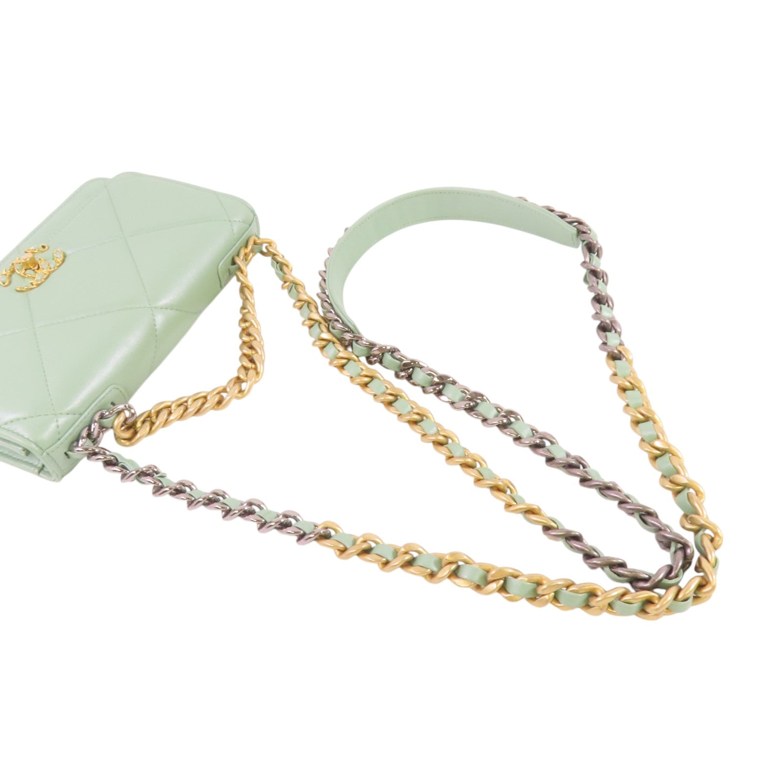 CHANEL CC GHW Chanel 19 WOC Hand Shoulder Bag Lambskin Leather Light Green