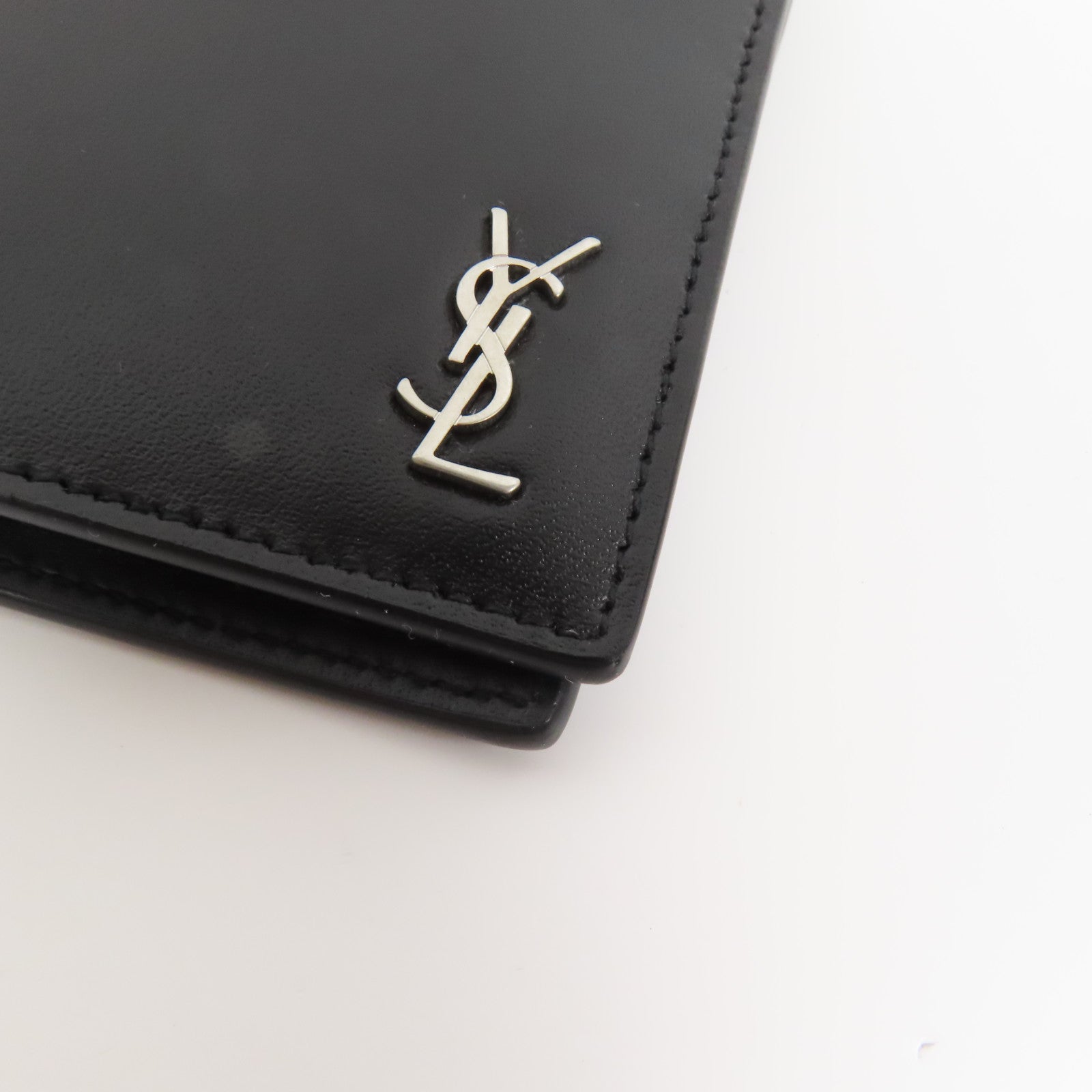 SAINT LAURENT 皮革Tiny Cassandre East/West Wallet皮革Bi-fold Wallet銀扣錢包