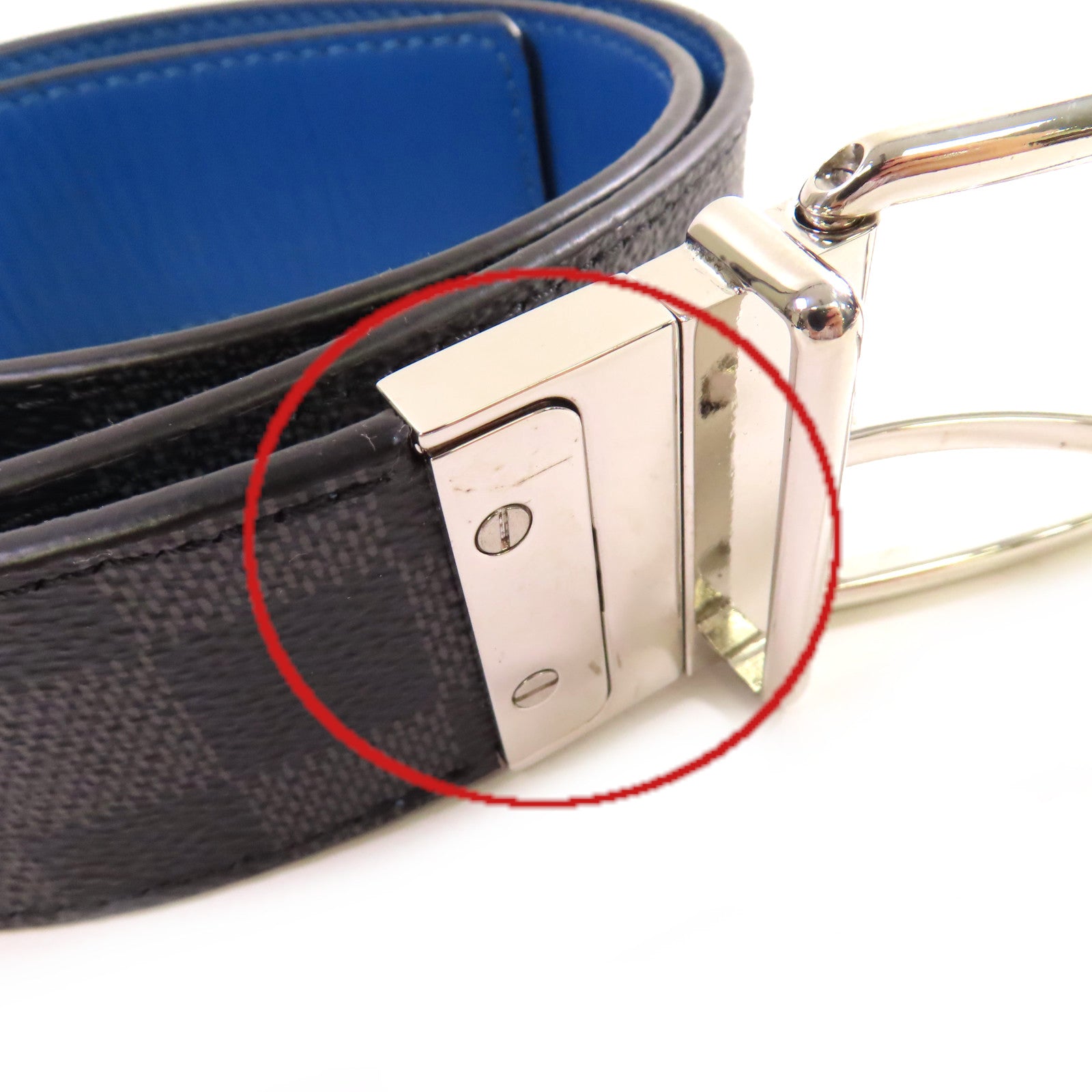 LOUIS VUITTON Damier Graphite Reversible Belt銀扣皮帶黑色/藍色
