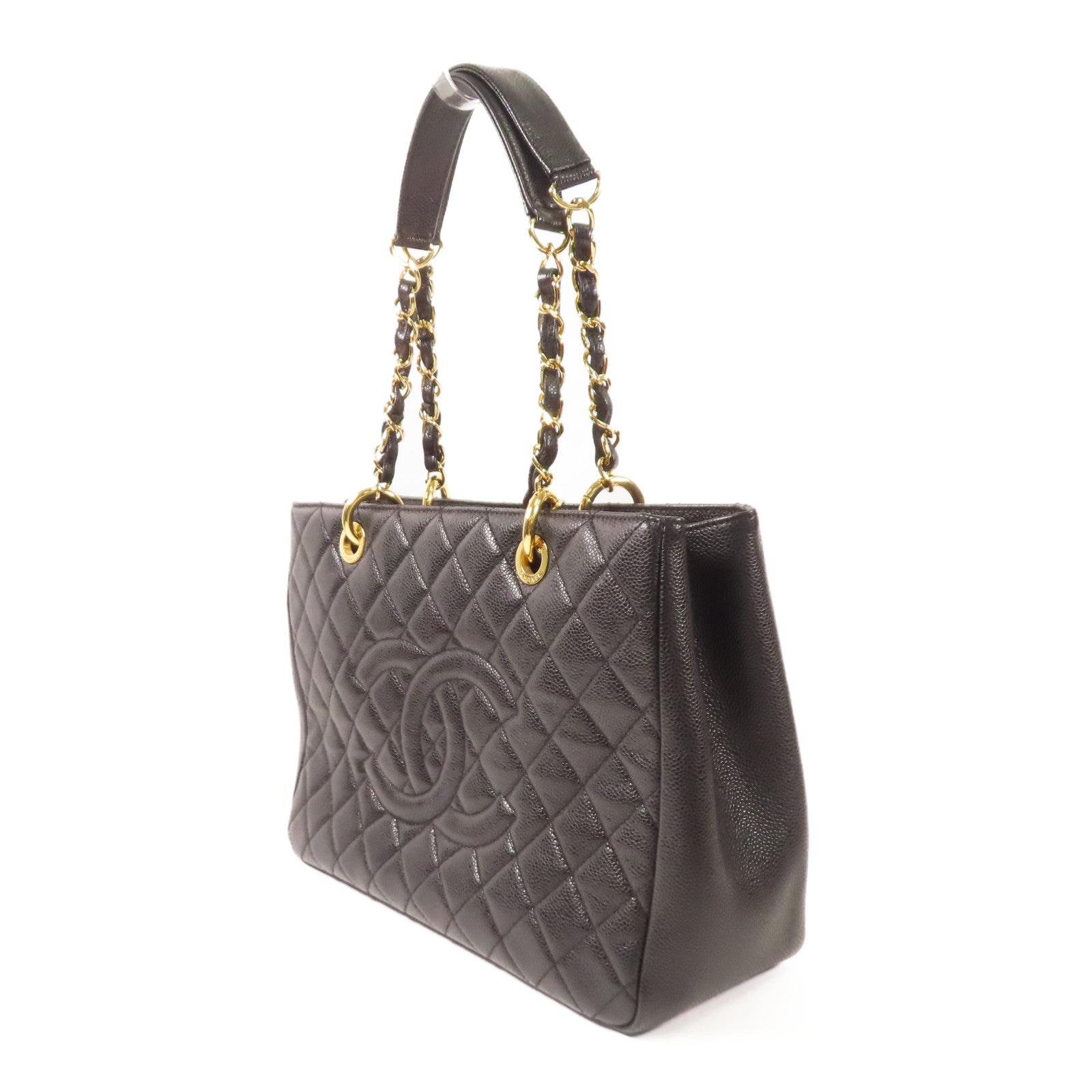 CHANEL 牛皮皮革GST Grand Shopping Tote Bag金扣鏈帶肩背袋