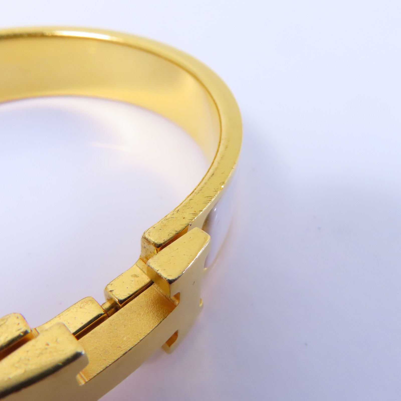 HERMES 金屬H Bangle手鐲金色/白色