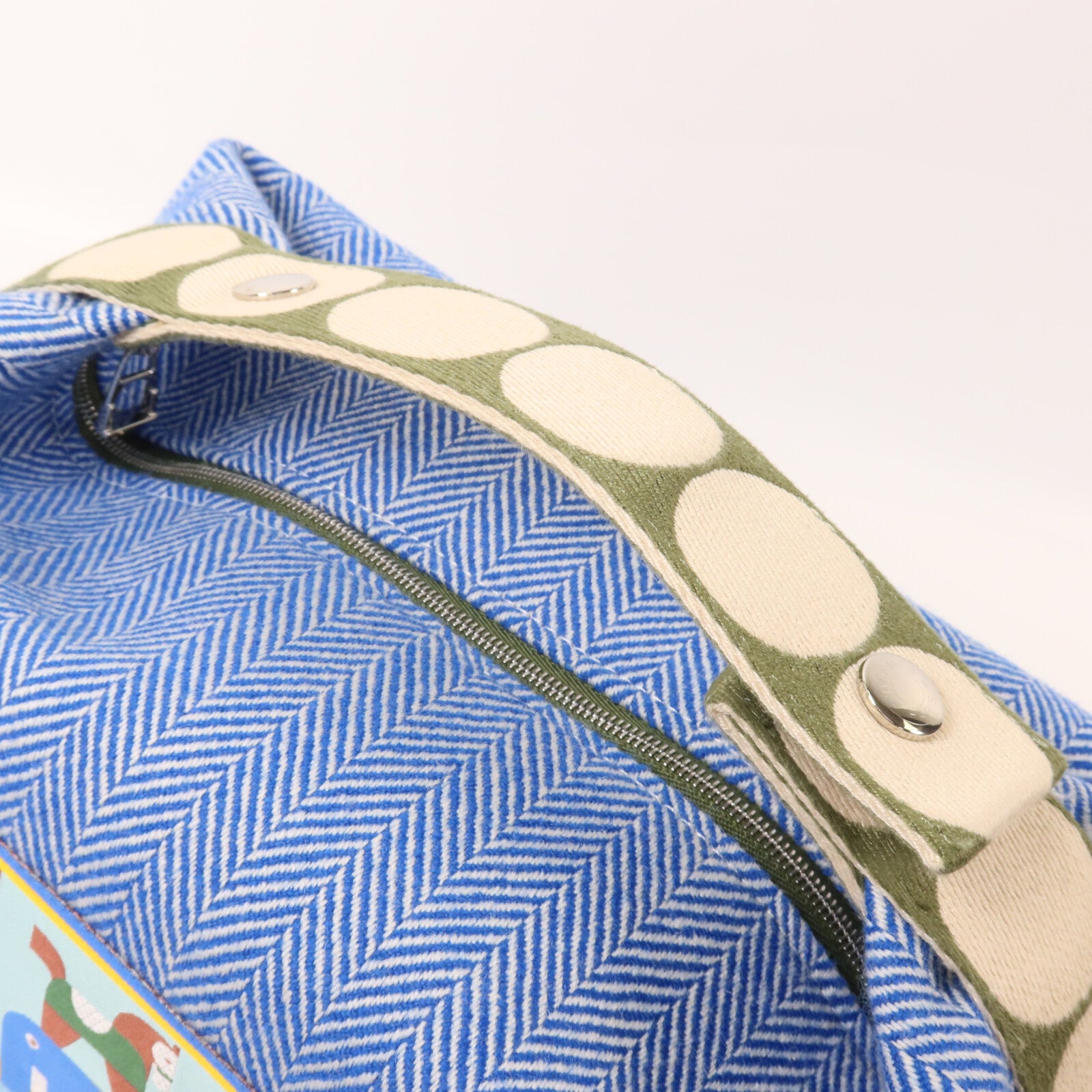 HERMES 羊毛/帆布Animaux Blocks Case Large手挽袋Bleu Gitane