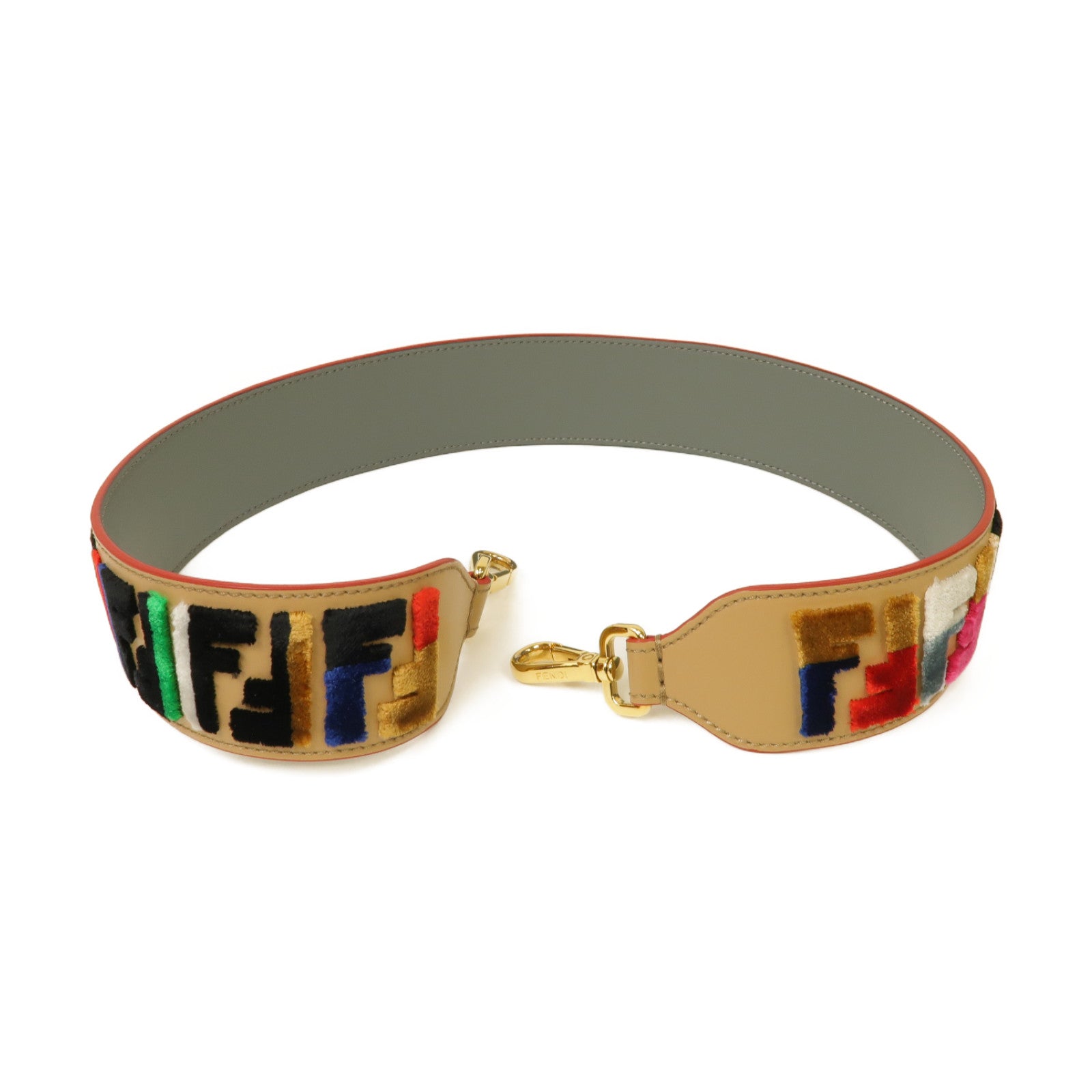 FENDI 牛皮皮革Shoulder Strap金扣肩背帶杏色/彩色