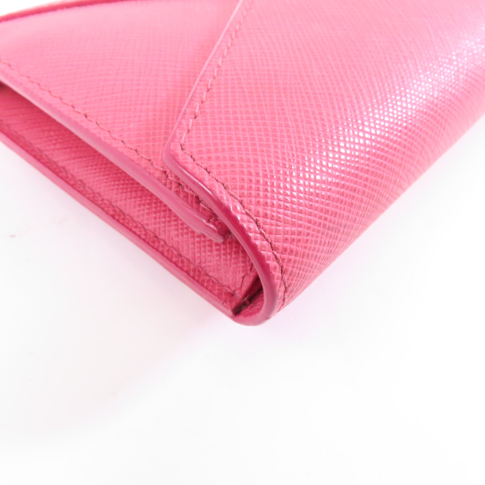 PRADA Saffiano皮革Long Wallet金扣長錢包粉紅色