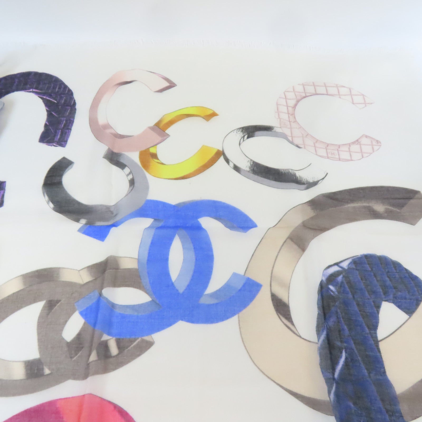 CHANEL 羊絨/絲質Scarf絲巾白色/紫色/藍色