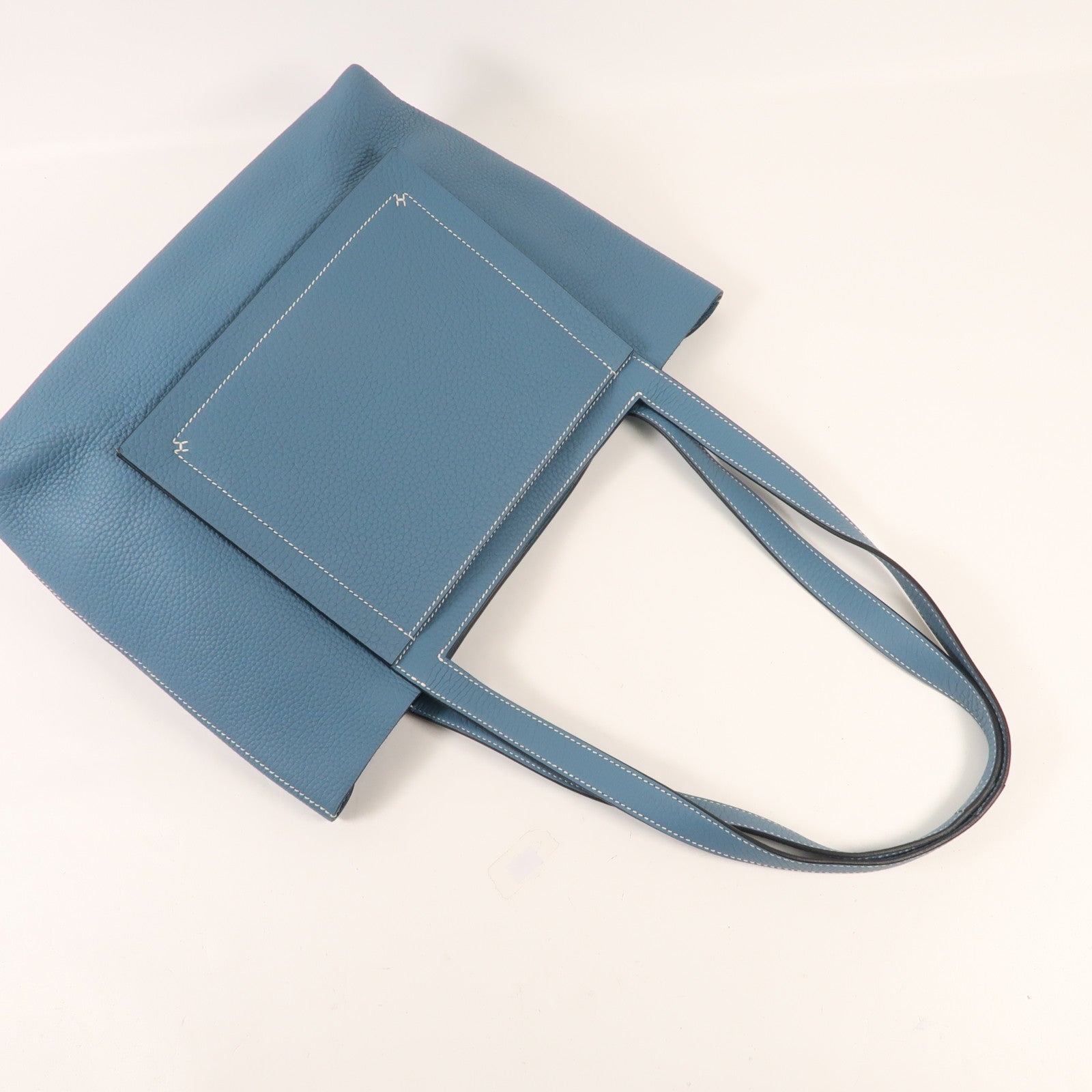 HERMES 【激減優惠】Clemence皮革Cabasellier 31手挽袋Bleu Frida
