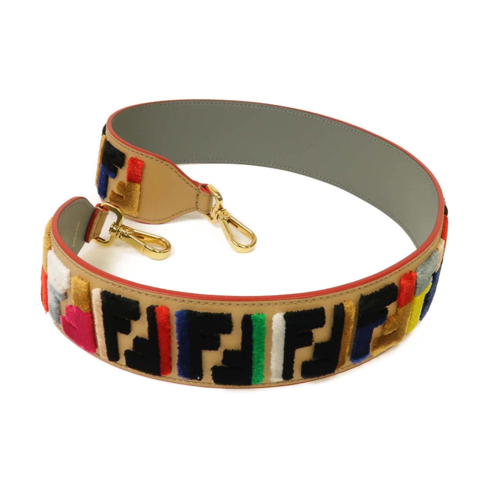 FENDI 牛皮皮革Shoulder Strap金扣肩背帶杏色/彩色